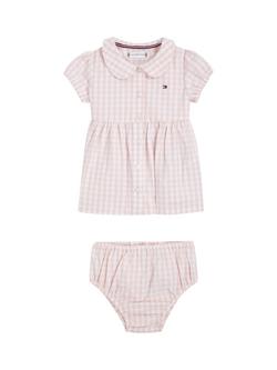 Tommy Hilfiger Baby Flag Logo Gingham Dress & Bloomer Set, White/Pink, White/Pink
