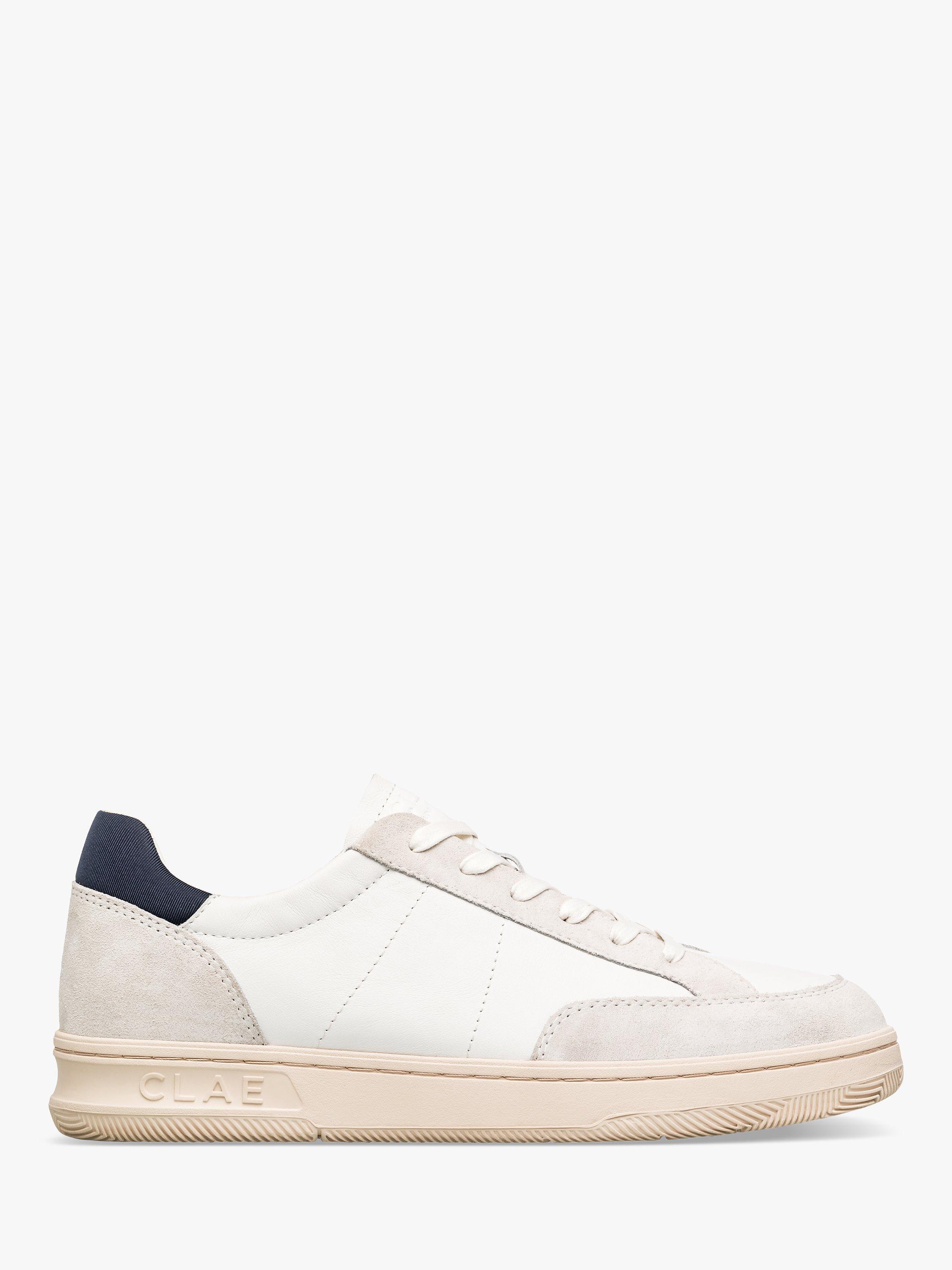 CLAE Monroe Leather Lace Up Trainers, White/Navy, 8