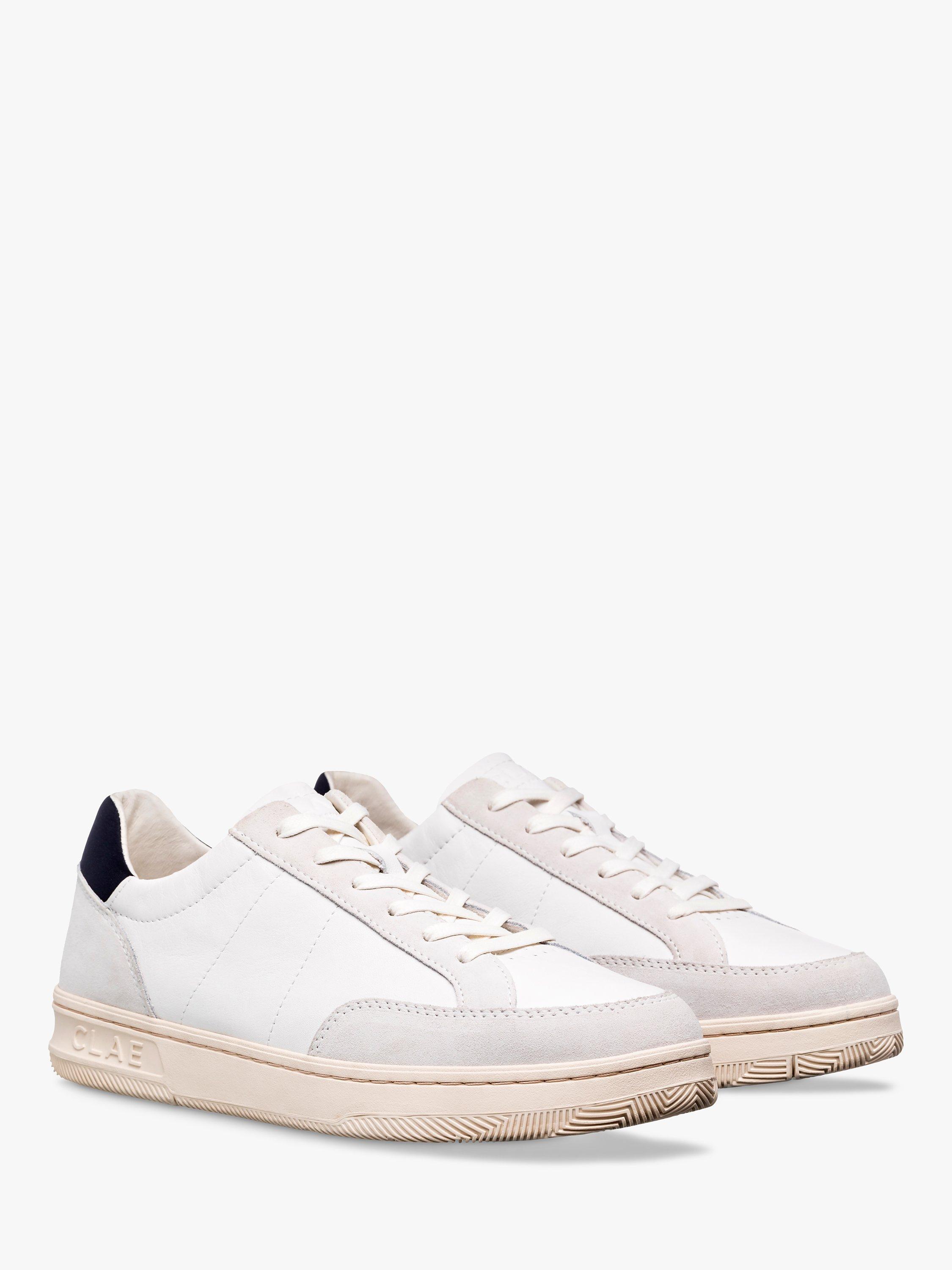 CLAE Monroe Leather Lace Up Trainers, White/Navy, 8