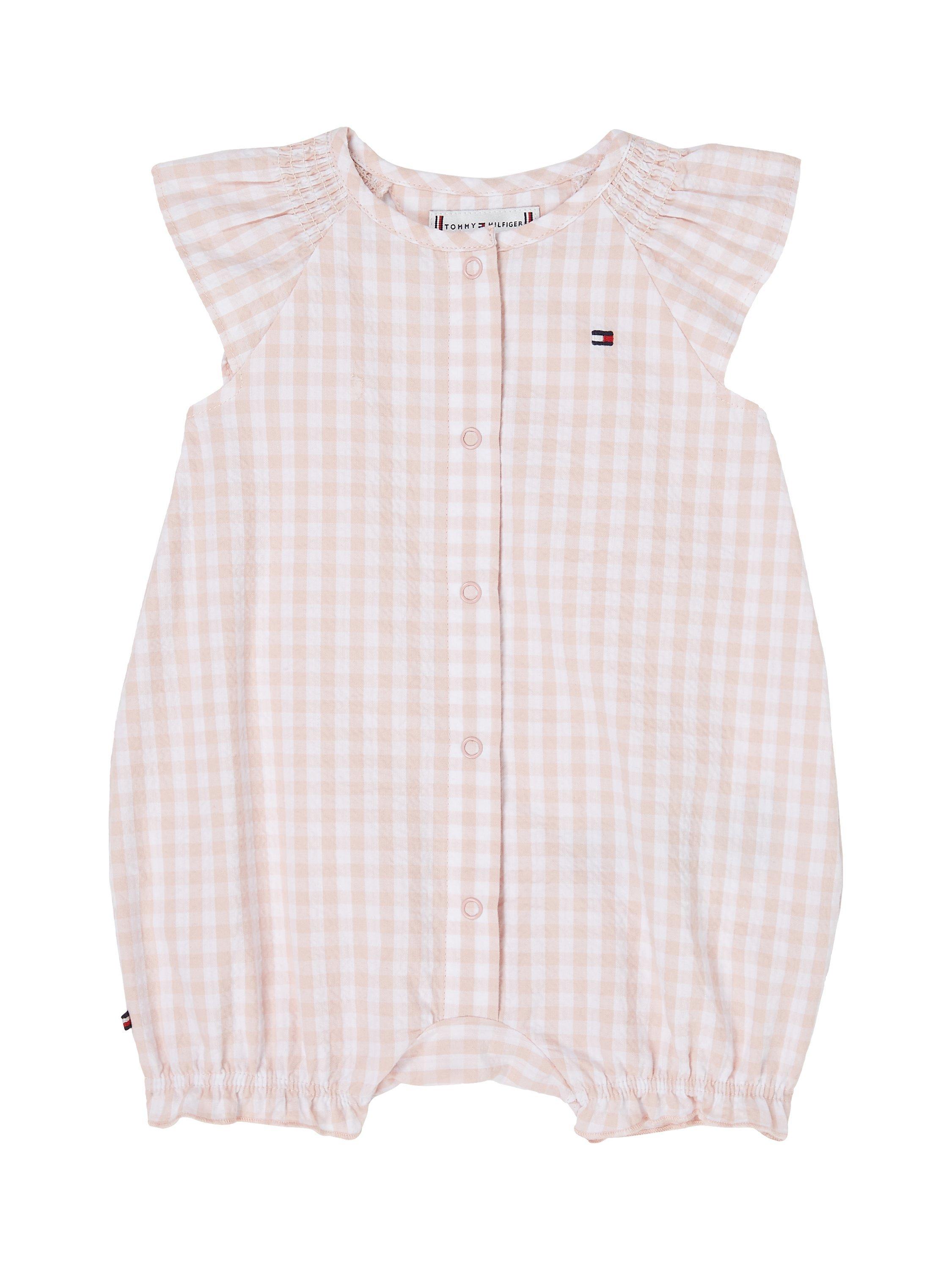 Tommy Hilfiger Baby Flag Logo Gingham Shortall, White/Pink
