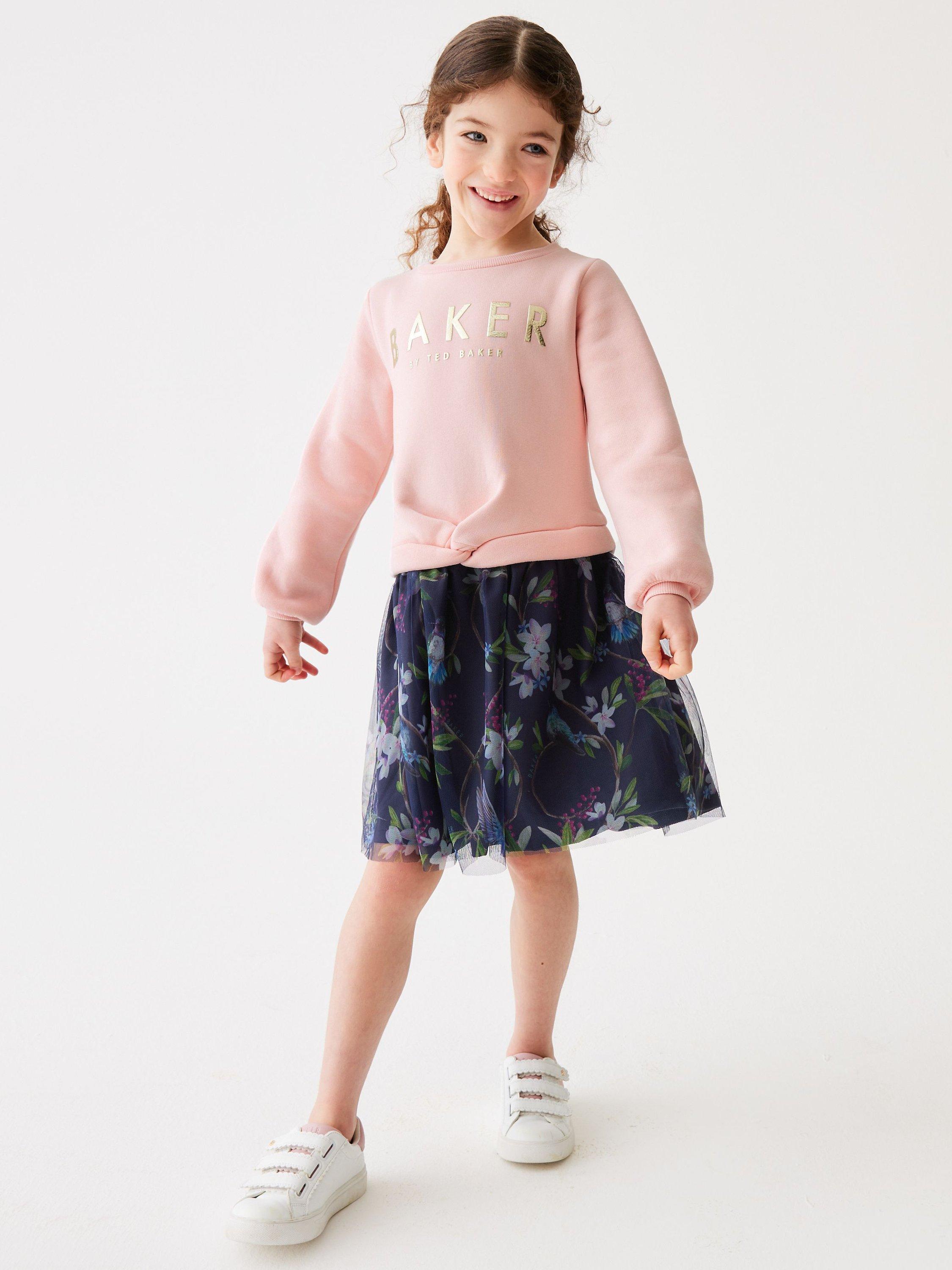 Ted Baker Kids' Mockable Logo Sweatshirt Dress, Pink/Multi