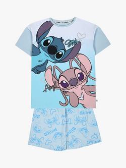 Brand Threads Kids' Stitch & Angel Graphic Short Pyjama Set, Blue, Blue