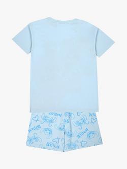 Brand Threads Kids' Stitch & Angel Graphic Short Pyjama Set, Blue - view 2, Blue