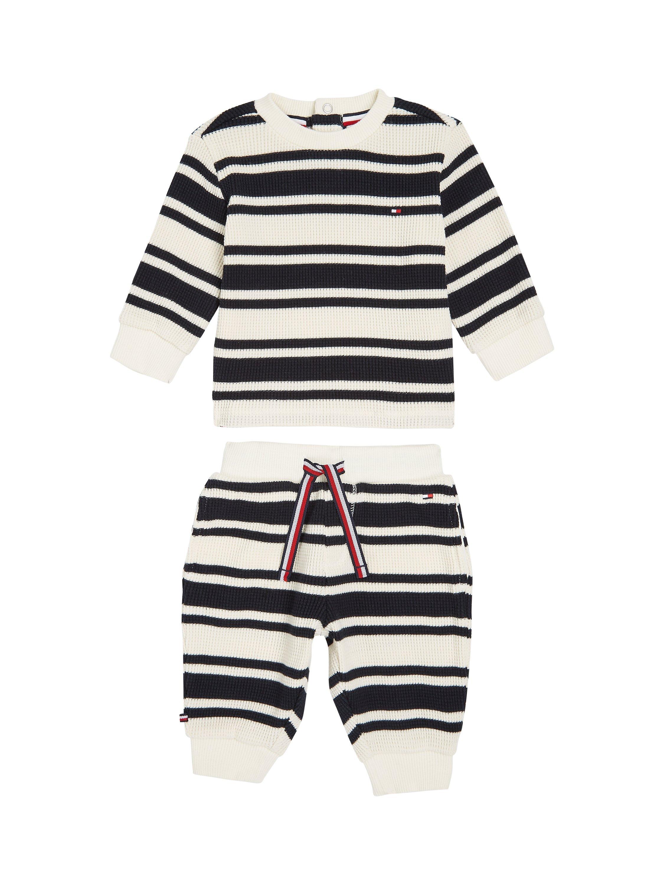 Tommy Hilfiger Baby Organic Cotton Flag Stripe Waffle Sweatshirt & Jogger Set, Calico Base