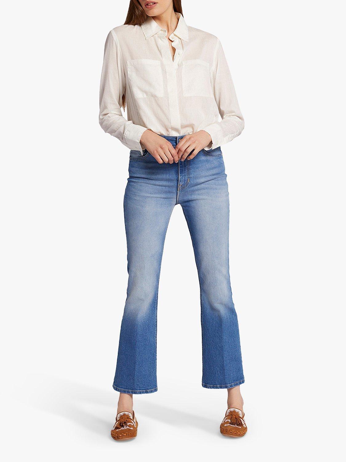 Product image 5 of 5, which shows Current/Elliott The Boulevard Mid Rise Crop Bootcut Jeans, Misty Mid Blue, W23/L27