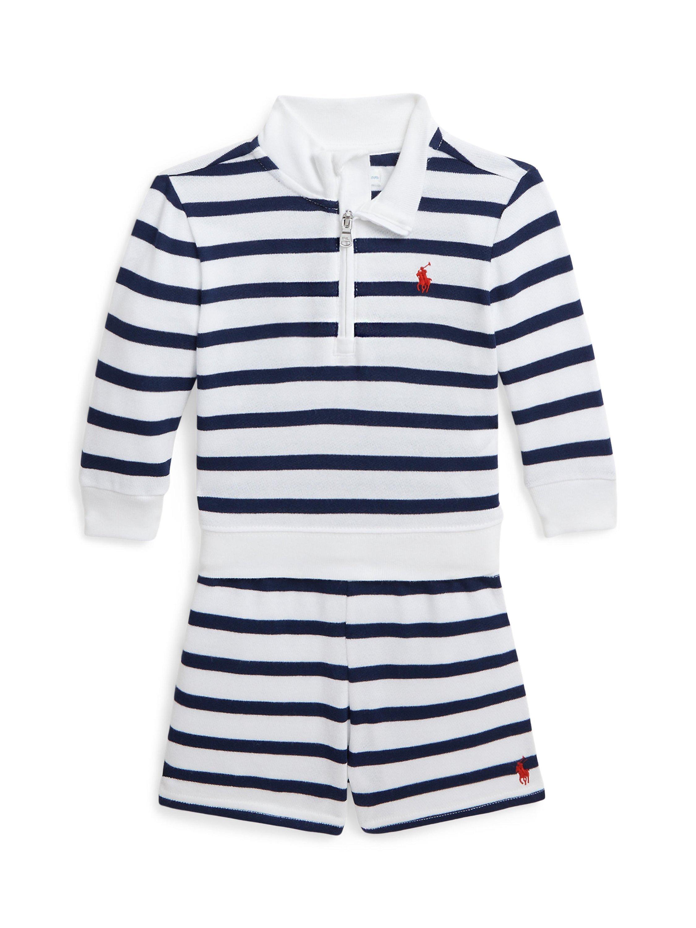 Ralph Lauren Baby Cotton Striped Top Shorts Set White Multi