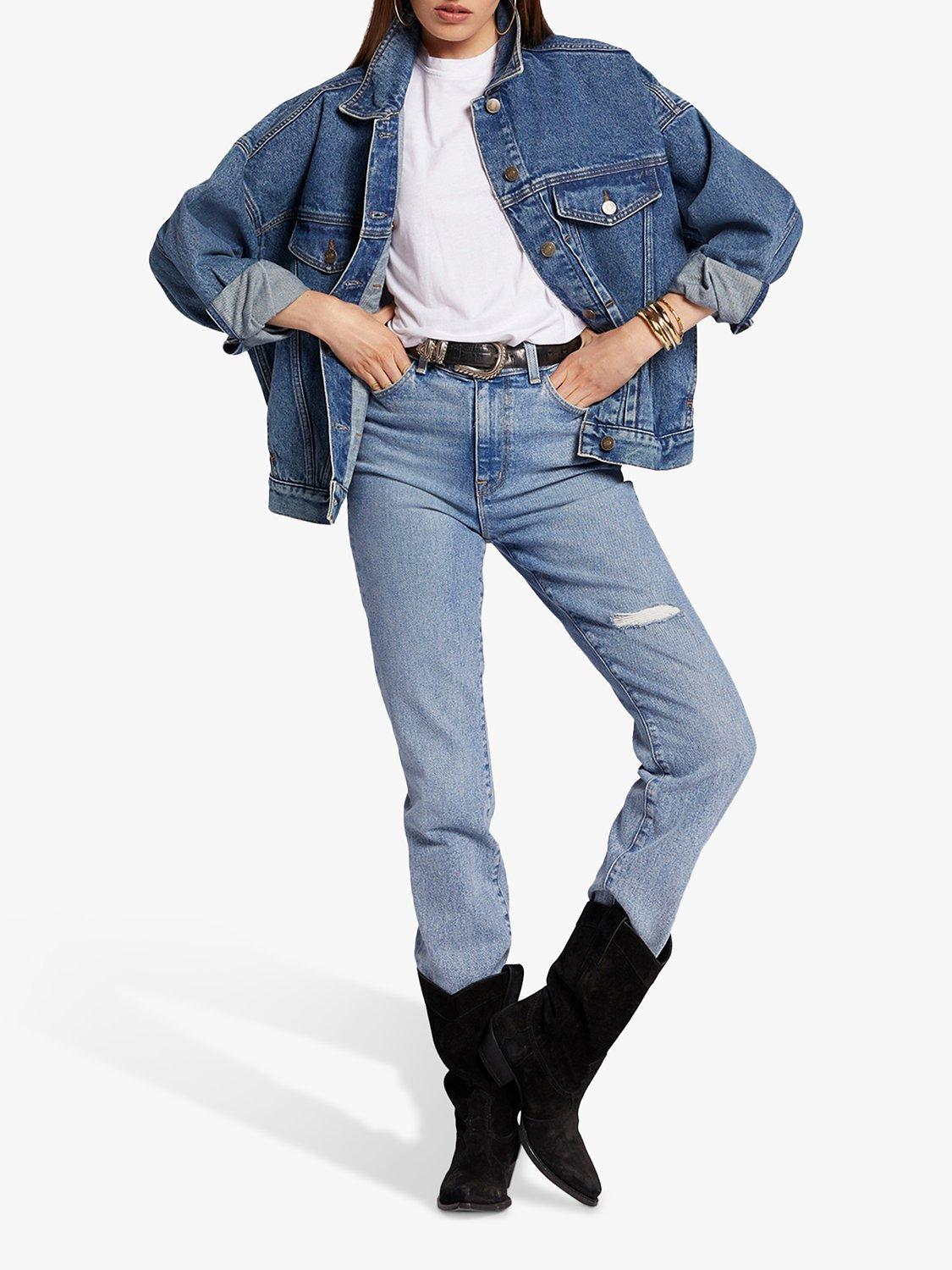Product image 4 of 6, which shows Current/Elliott The Soulmate High Rise Slim Straight Distressed Jeans, Camino Light Blue, W23/L30