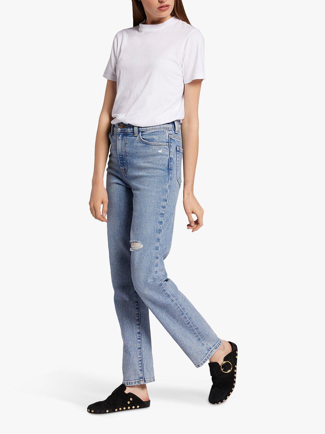 Product image 6 of 6, which shows Current/Elliott The Soulmate High Rise Slim Straight Distressed Jeans, Camino Light Blue, W23/L30