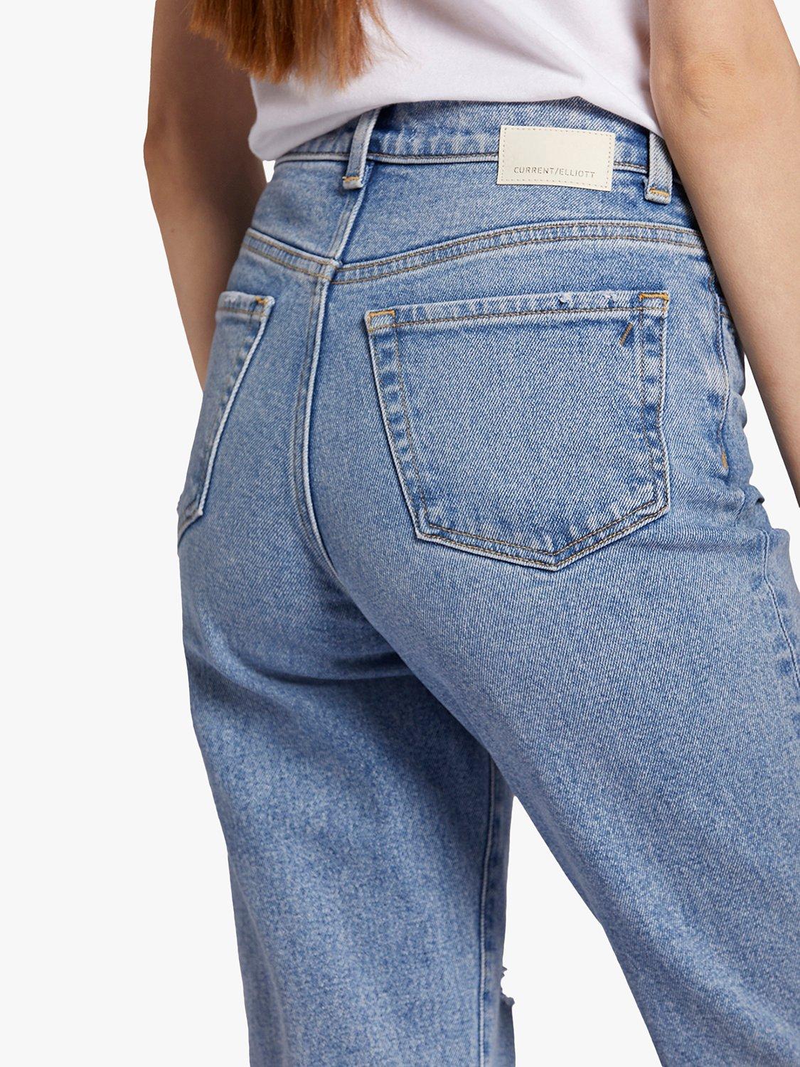Product image 5 of 6, which shows Current/Elliott The Soulmate High Rise Slim Straight Distressed Jeans, Camino Light Blue, W23/L30