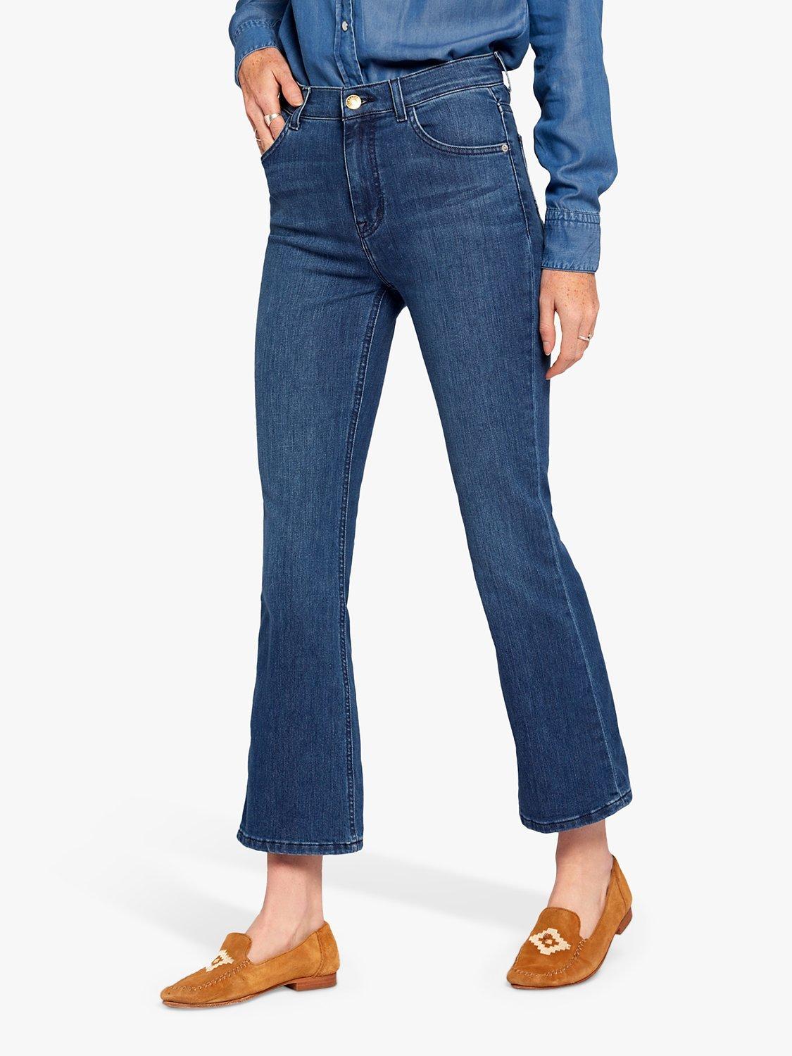 Product image 1 of 5, which shows Current/Elliott The Boulevard Mid Rise Crop Bootcut Jeans, Vista Mid Blue, W23/L27