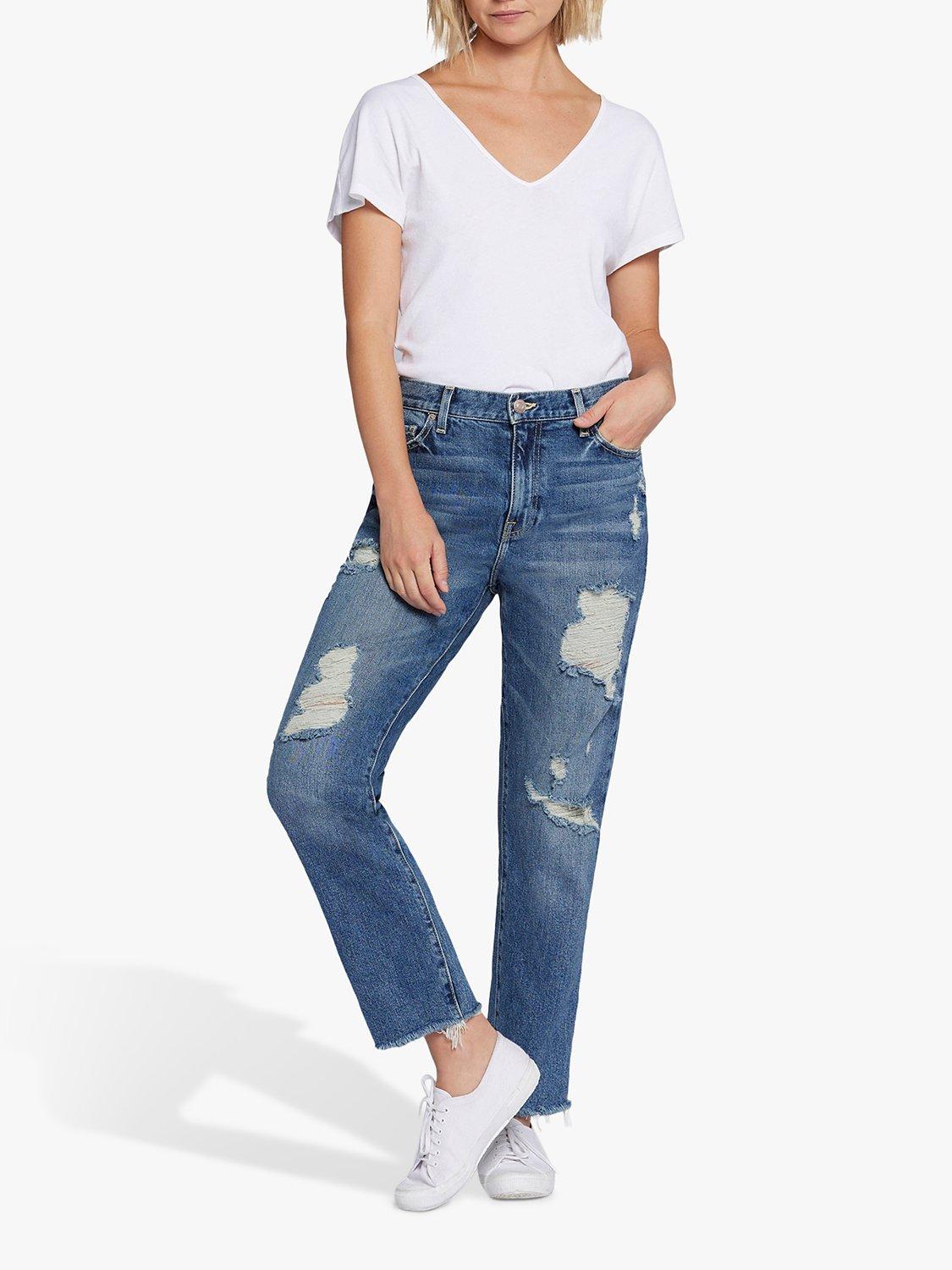 Product image 1 of 6, which shows Current/Elliott The Boyfriend Original Fit Distressed Jeans, Peaceful Medium Blue, W29/L28