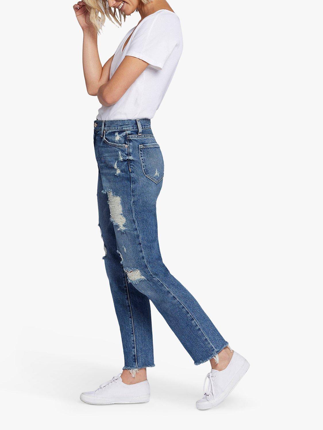 Product image 5 of 6, which shows Current/Elliott The Boyfriend Original Fit Distressed Jeans, Peaceful Medium Blue, W29/L28