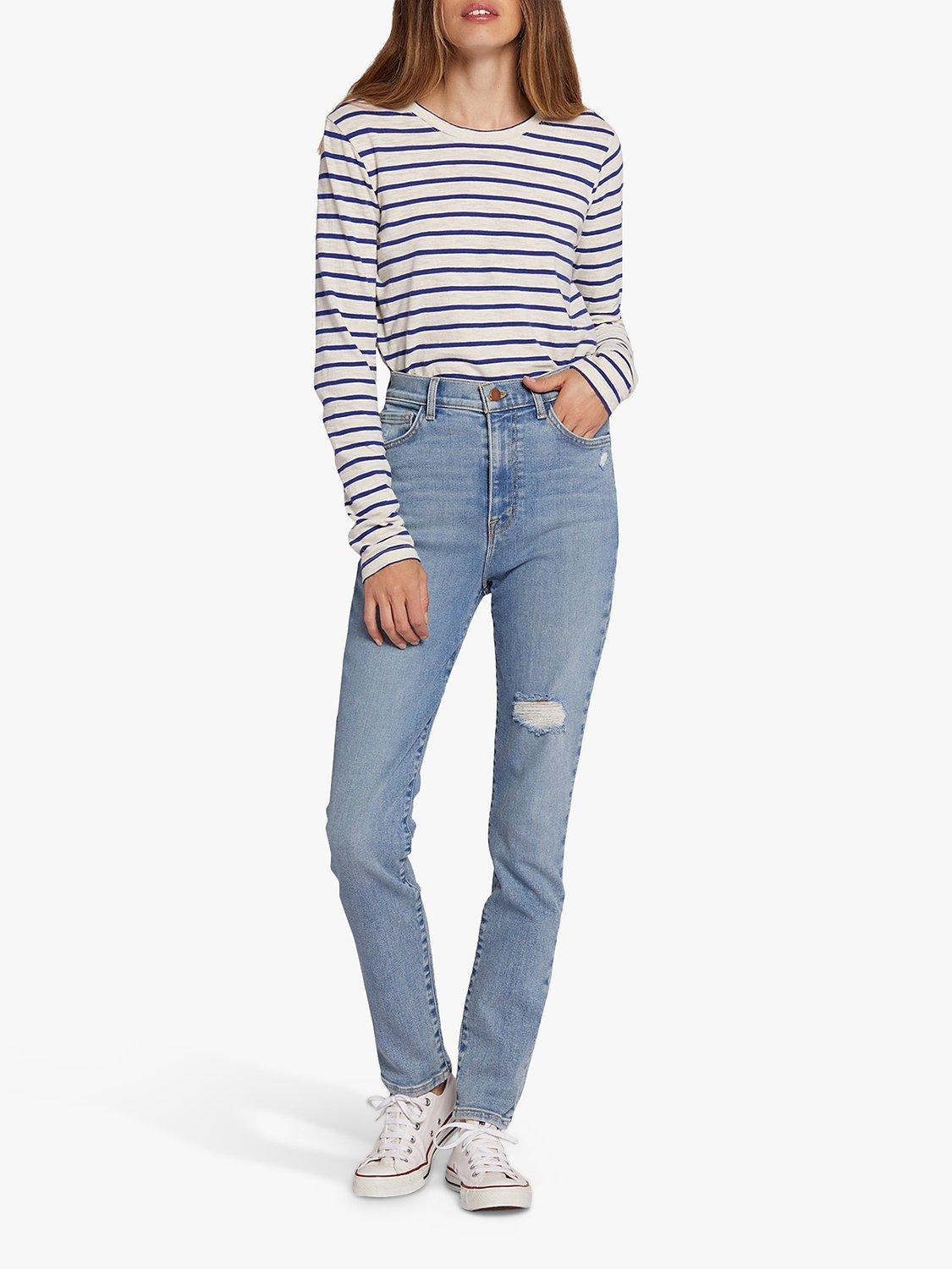 Product image 3 of 6, which shows Current/Elliott The Freeway High Rise Distressed Cigarette Jeans, Camino Light Blue, W27/L30