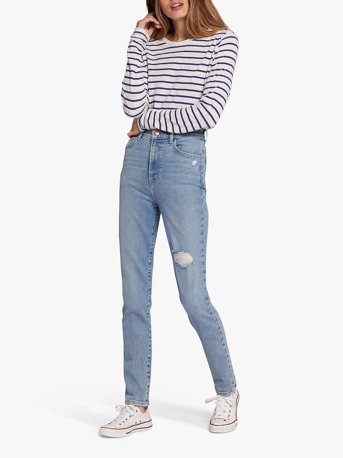 Product image 4 of 6, which shows Current/Elliott The Freeway High Rise Distressed Cigarette Jeans, Camino Light Blue, W27/L30