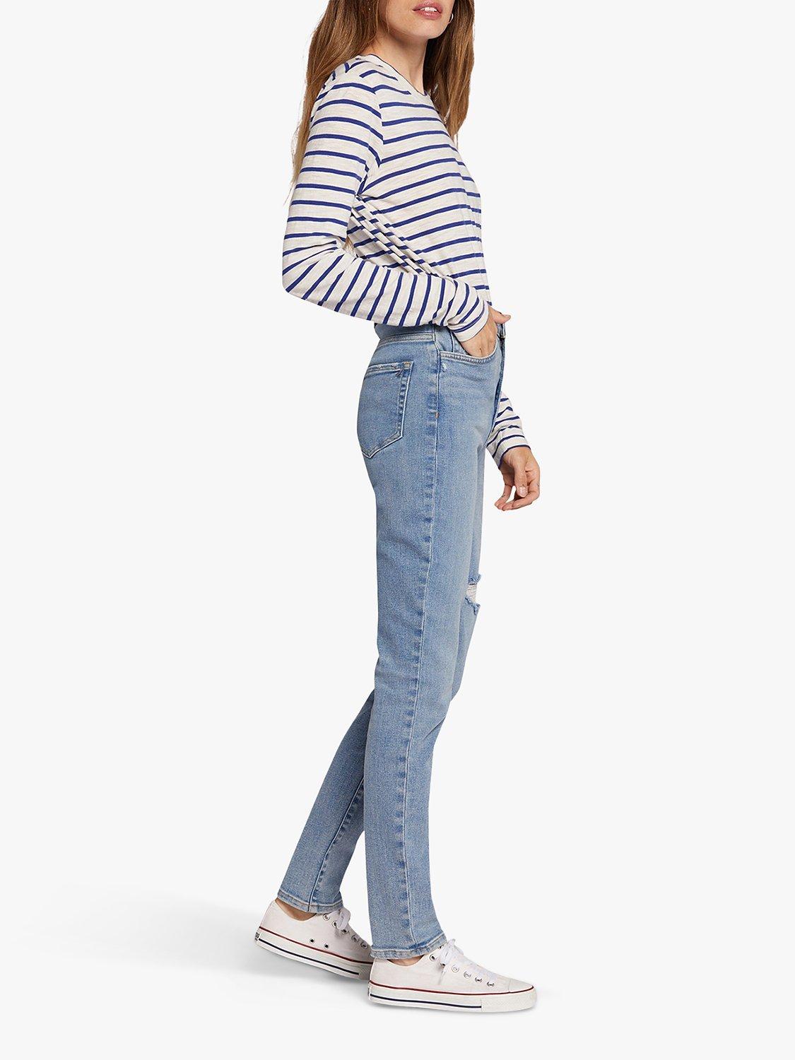 Product image 5 of 6, which shows Current/Elliott The Freeway High Rise Distressed Cigarette Jeans, Camino Light Blue, W27/L30