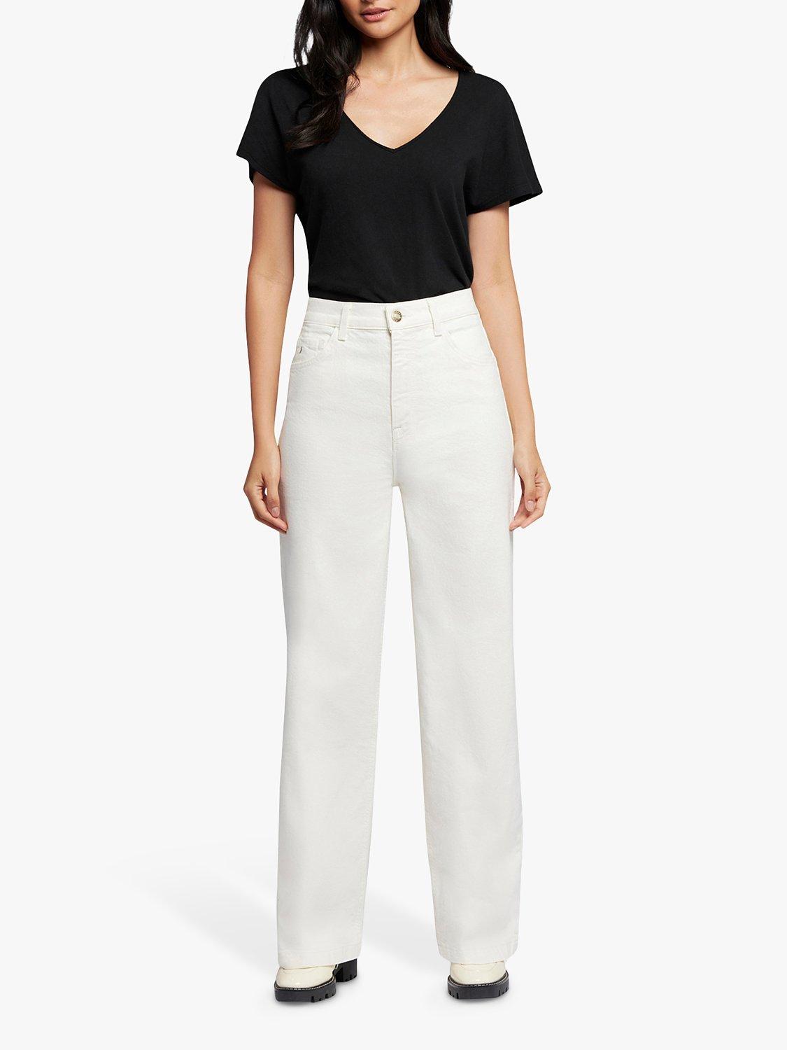 Product image 1 of 6, which shows Current/Elliott The Pioneer High Rise Wide Leg Jean, Moonbeam, W32/L30