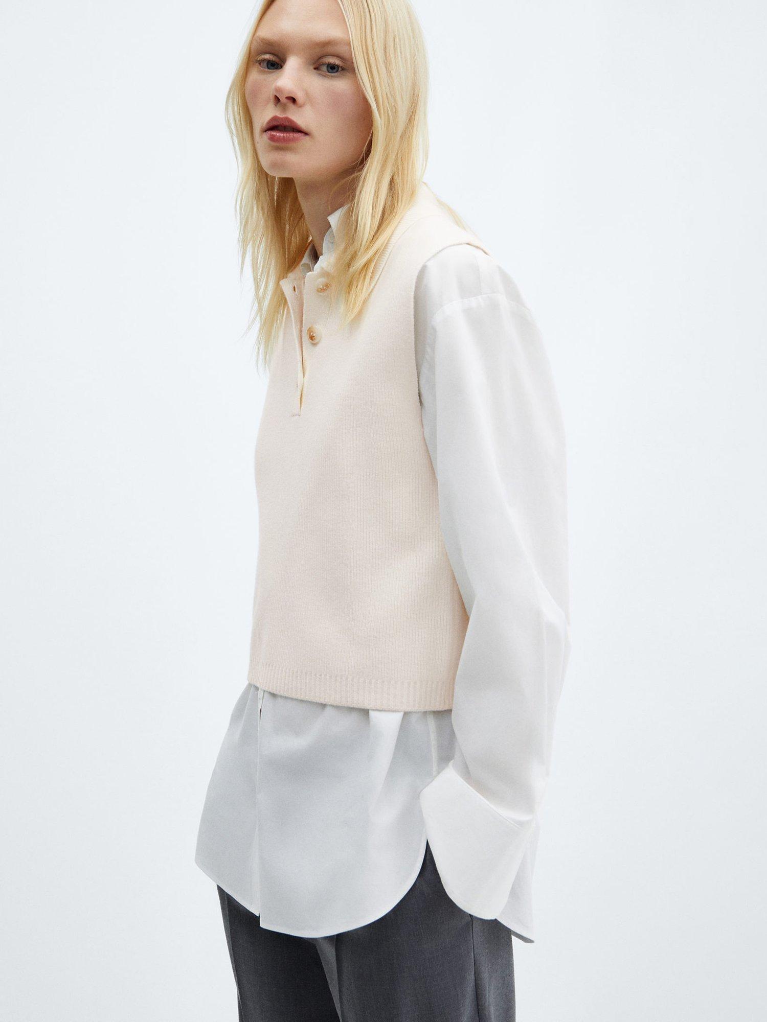 Mango Riccio Knitted Waistcoat, Light Beige