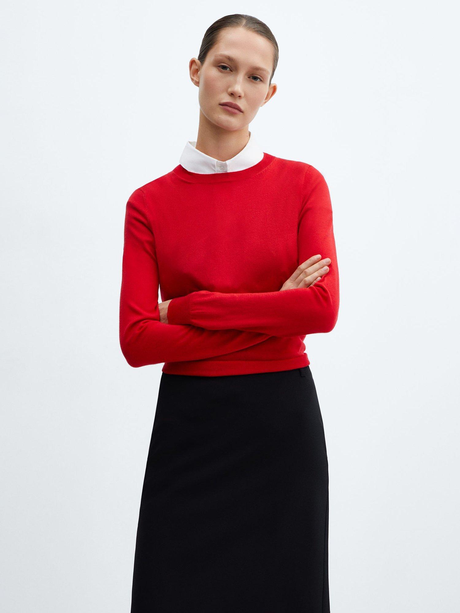Mango Luka Fine Knit Jumper, Red