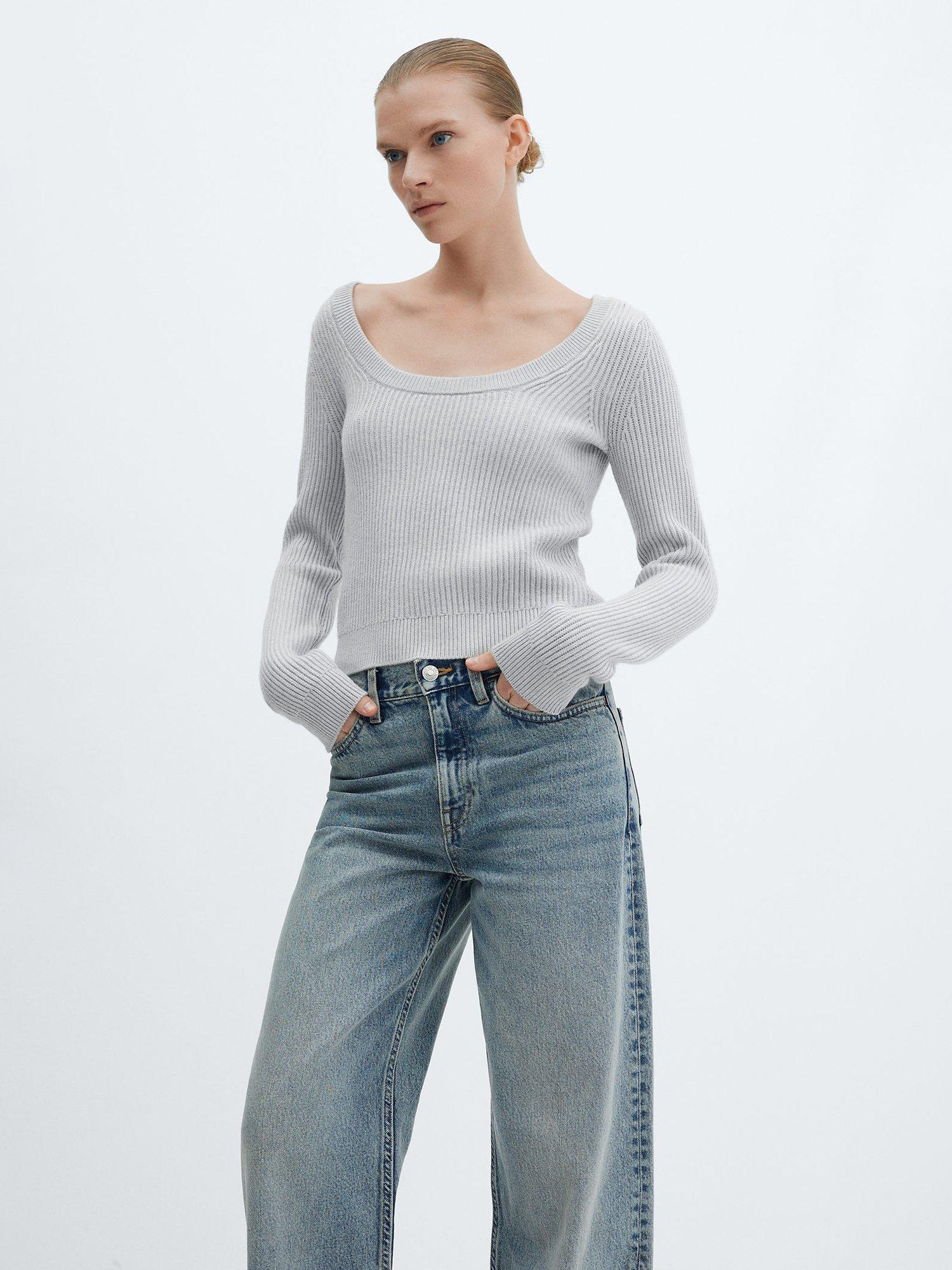 Mango Gasparin Scoop Neck Jumper, Grey, Grey