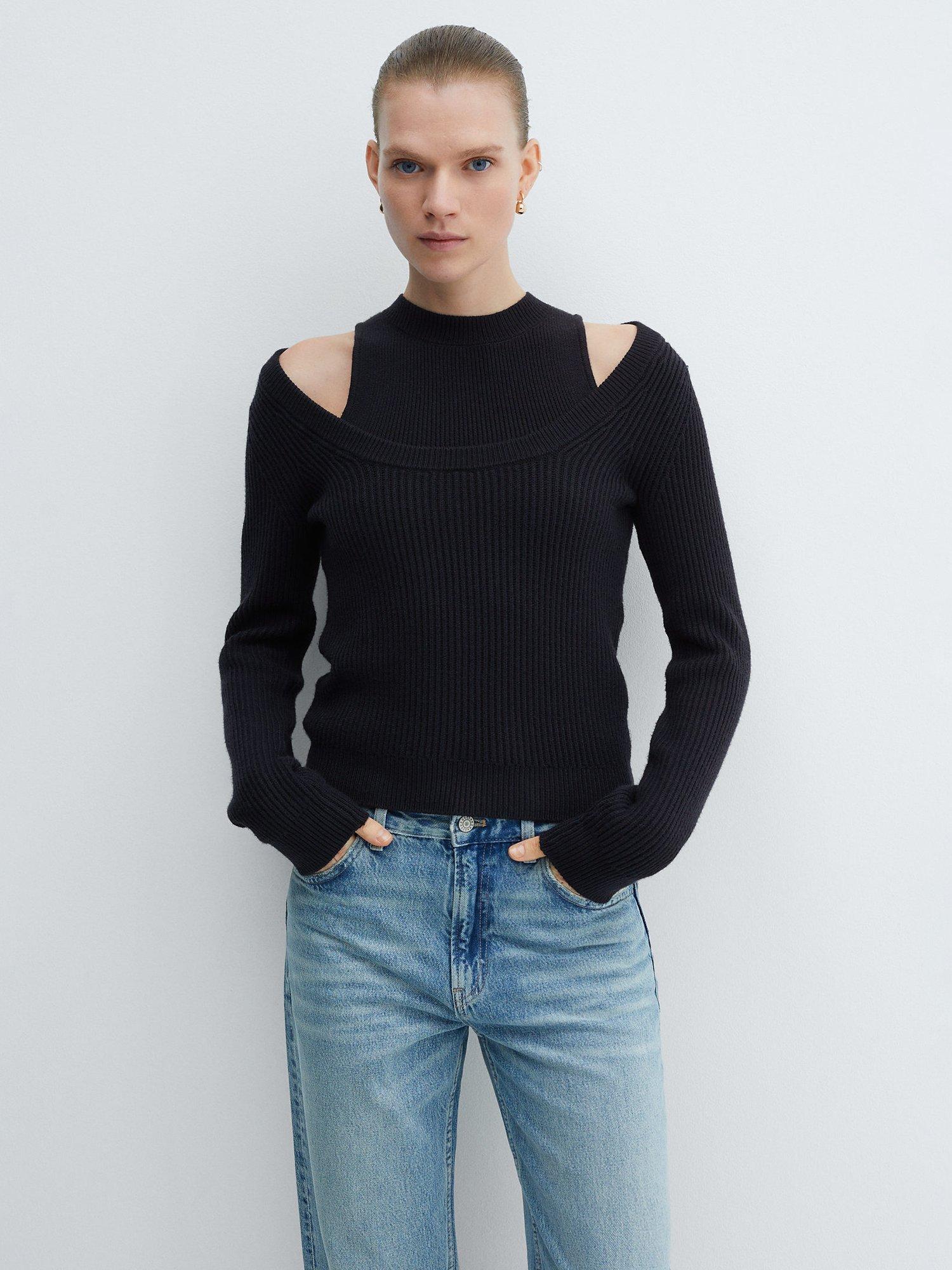 Mango Gasparin Scoop Neck Jumper, Grey, Navy