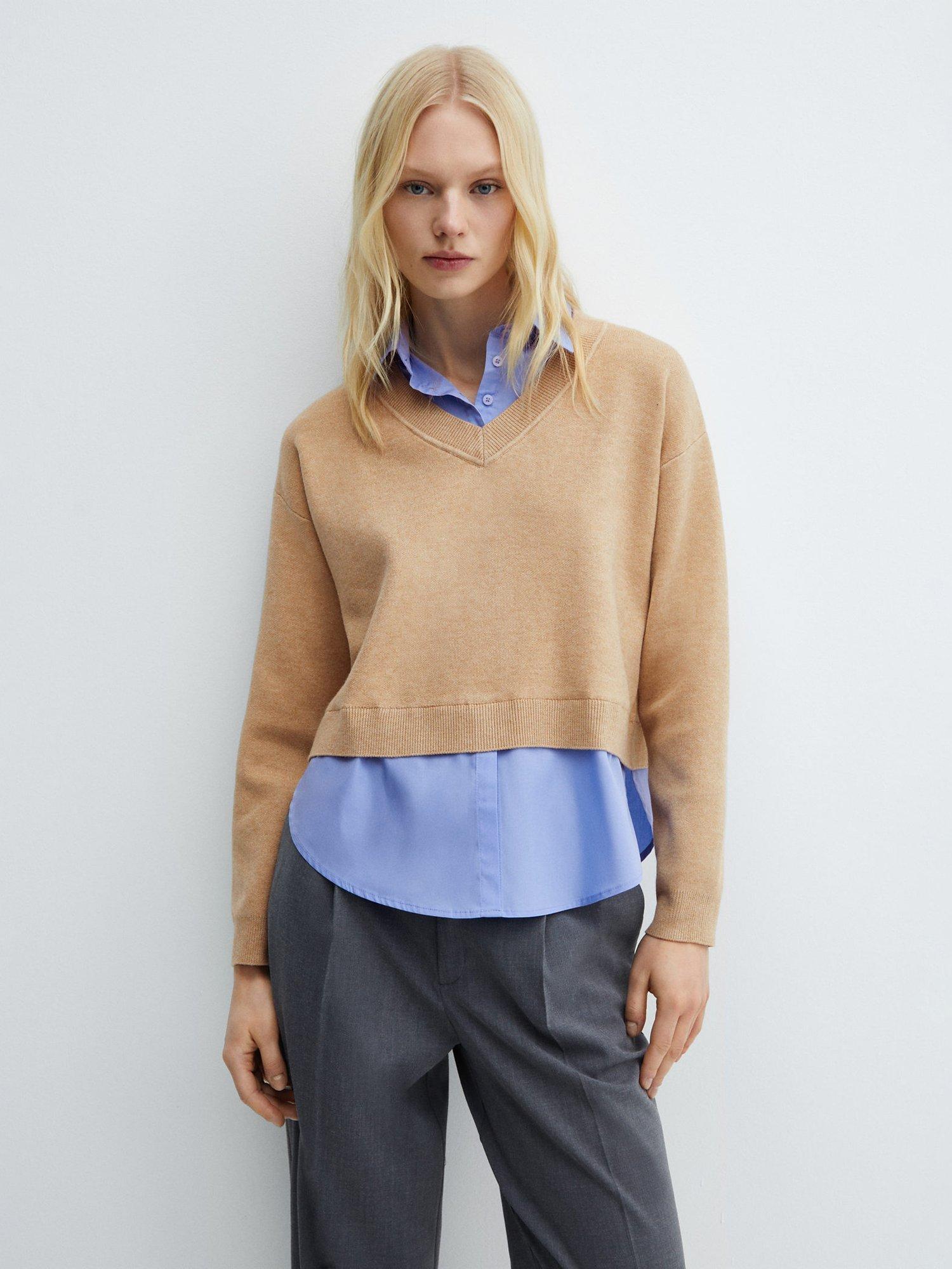 Mango Chiara Shirt Style Jumper, Camel