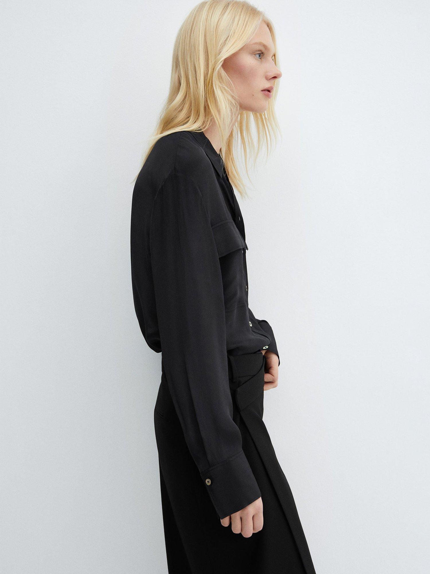 Mango Massima Satin Shirt, Black