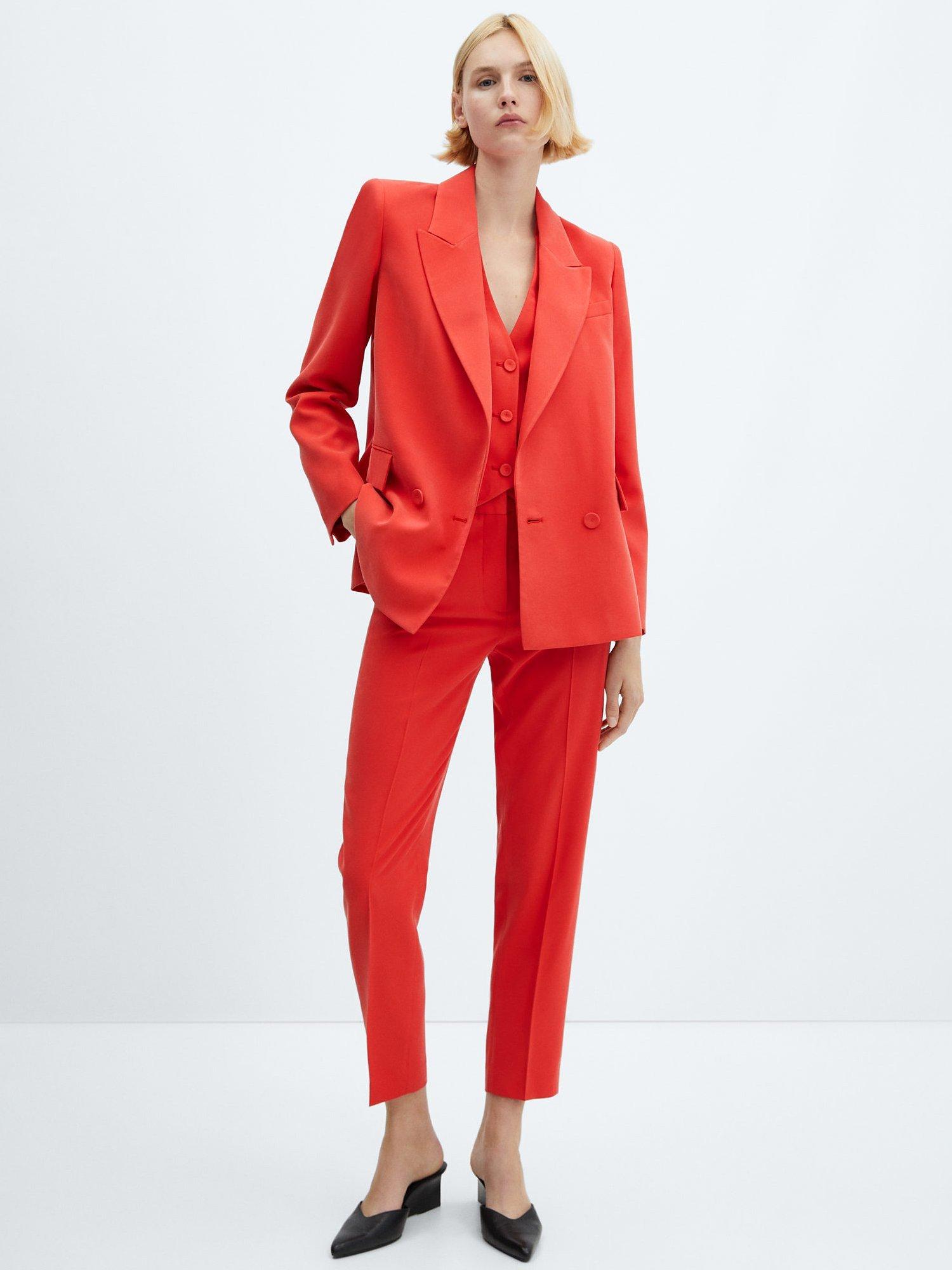 Mango Tempo Straight Suit Trousers, Bright Red, XXS