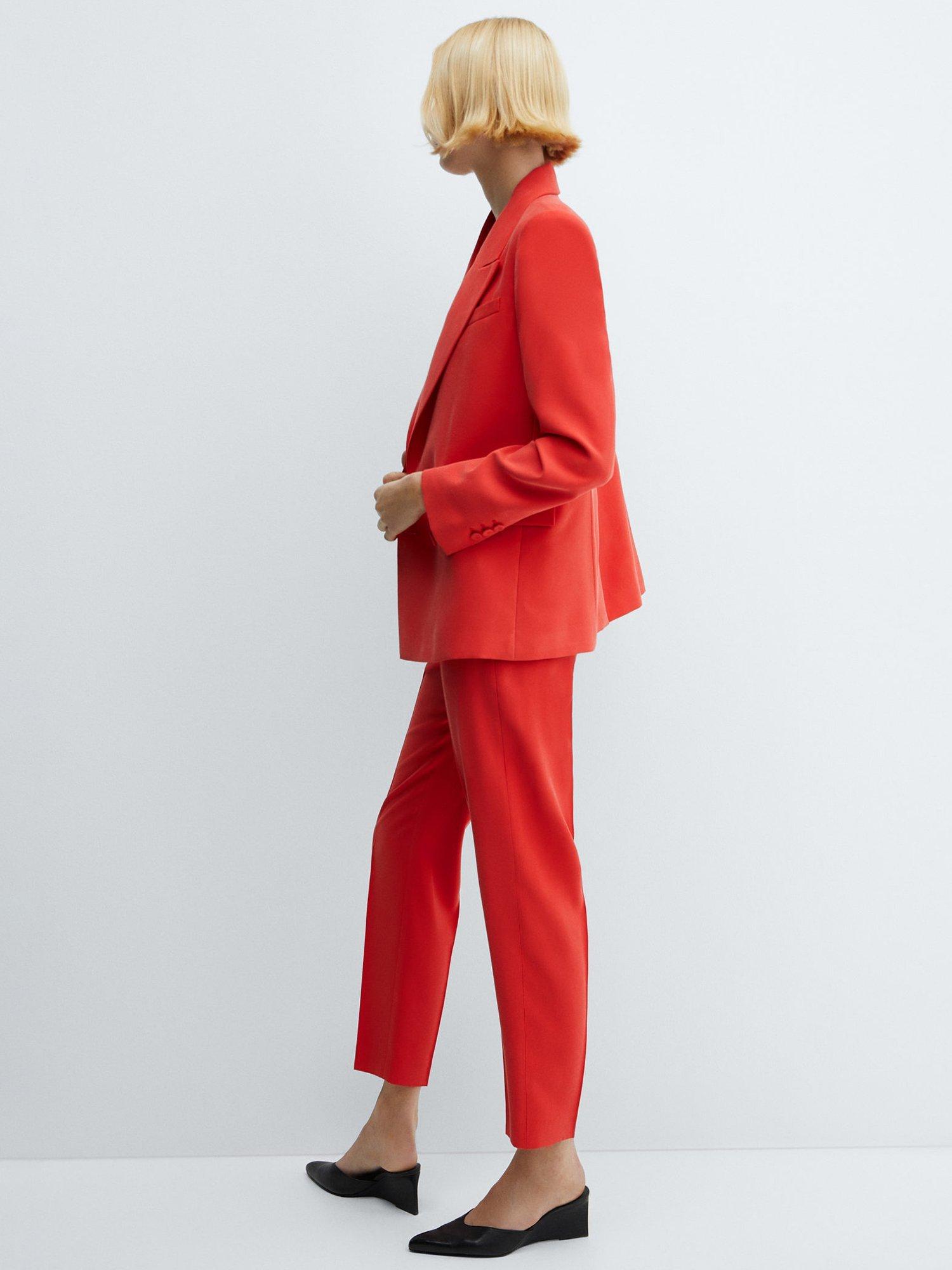 Mango Tempo Straight Suit Trousers, Bright Red, XXS