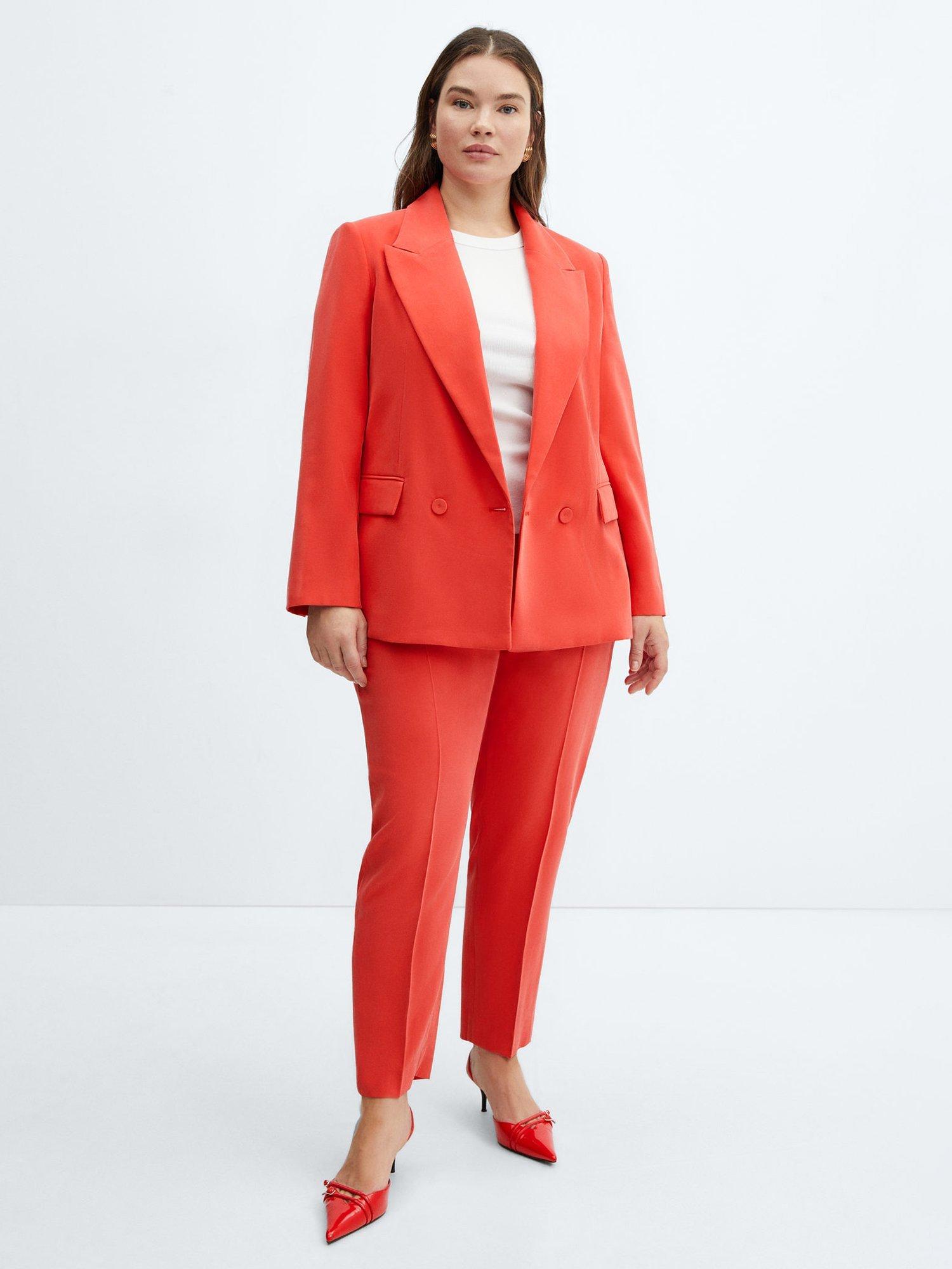 Mango Tempo Straight Suit Trousers, Bright Red, XXS