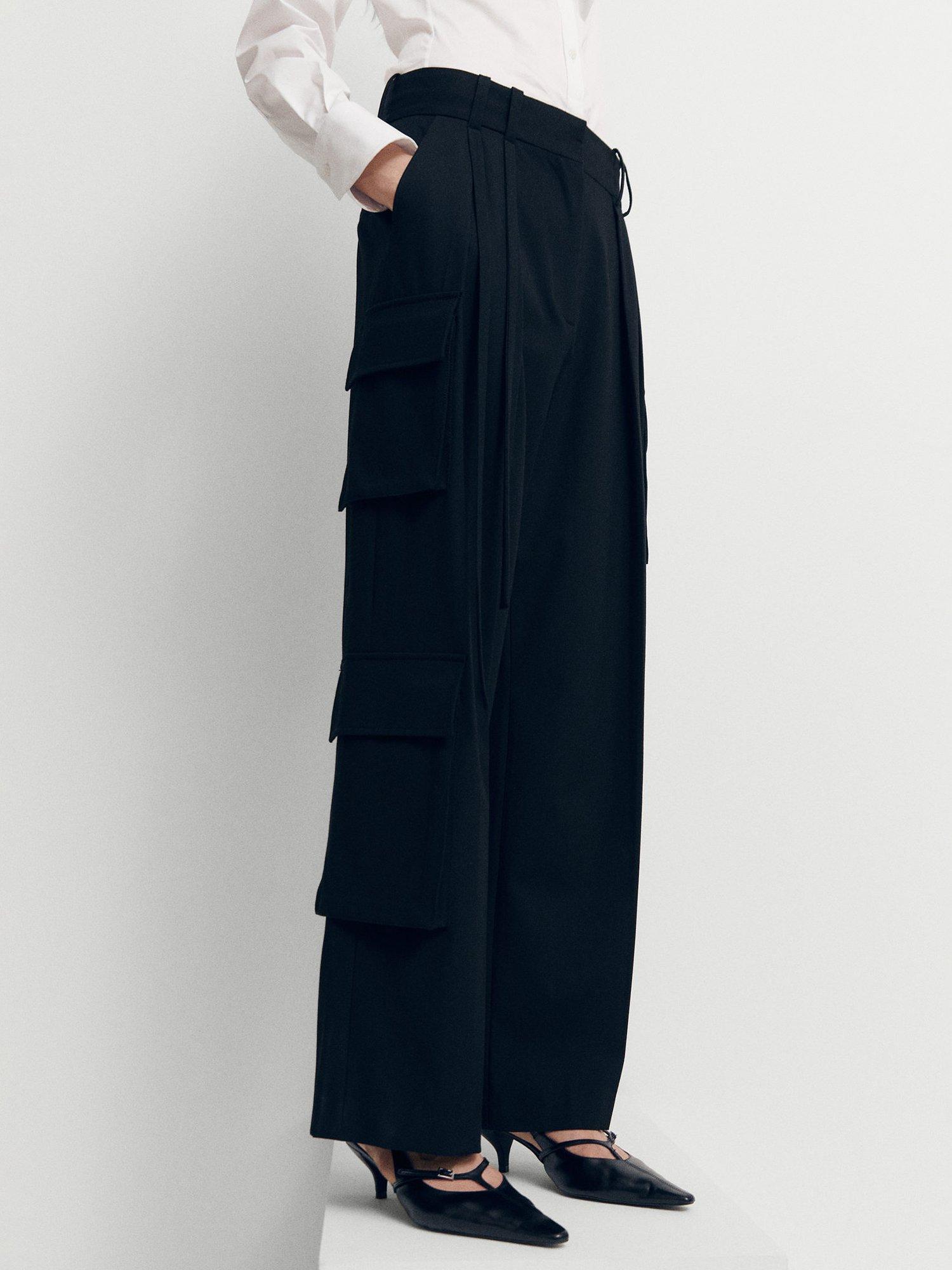 Mango Utahc Pleated Cargo Trousers, Black