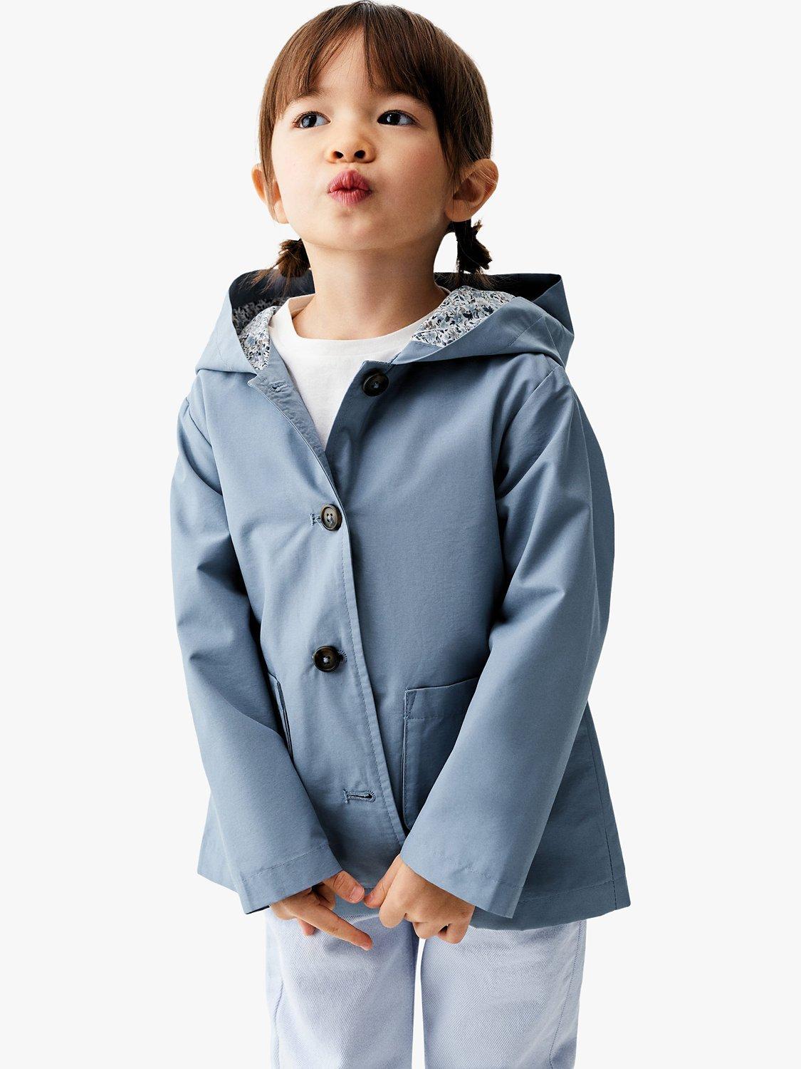 Mango Baby Grace Button Through Hooded Jacket, Medium Blue