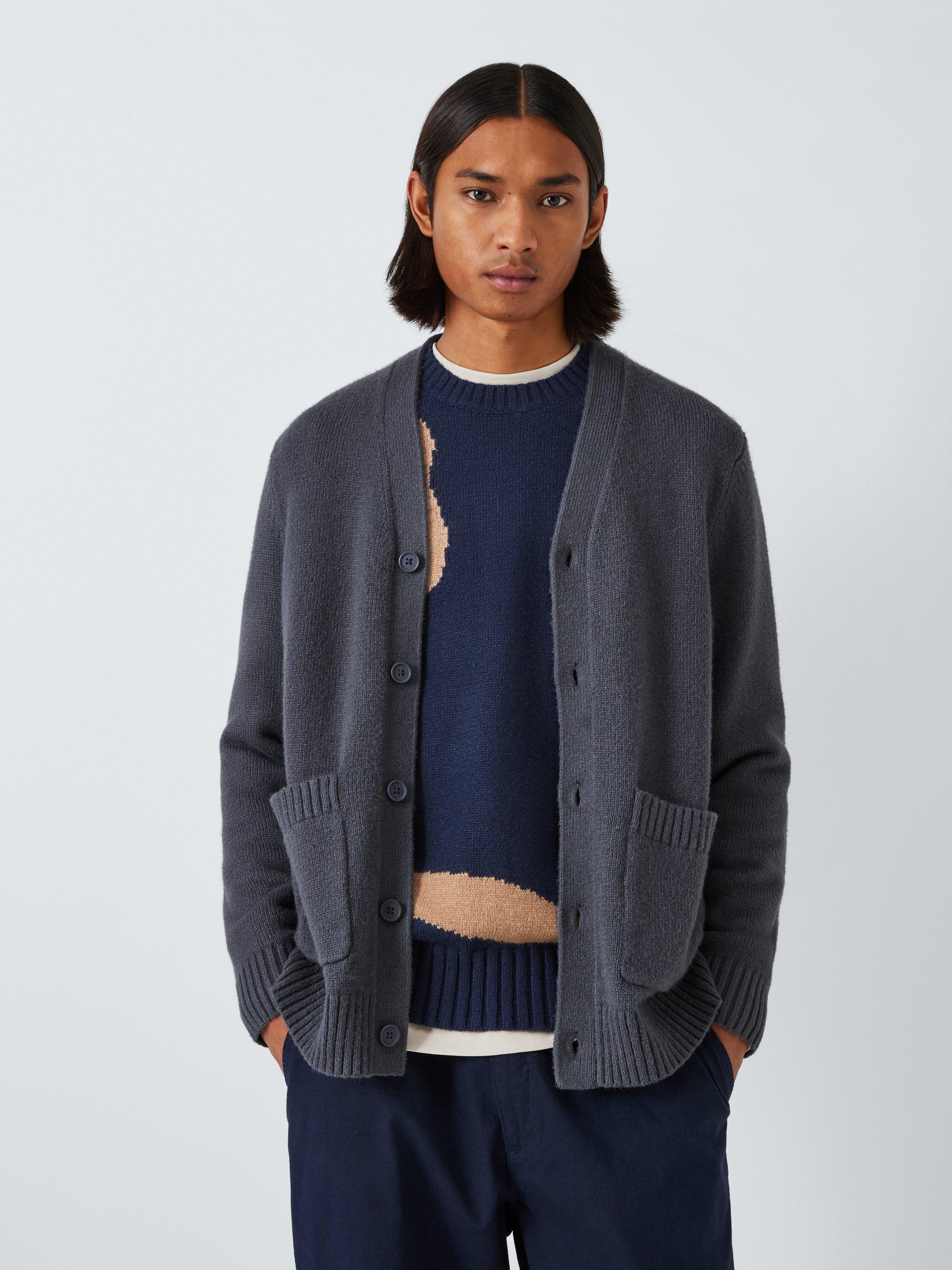John Lewis ANYDAY V-Neck Cotton Blend Knit Cardigan, Navy, Grey Gunmetal