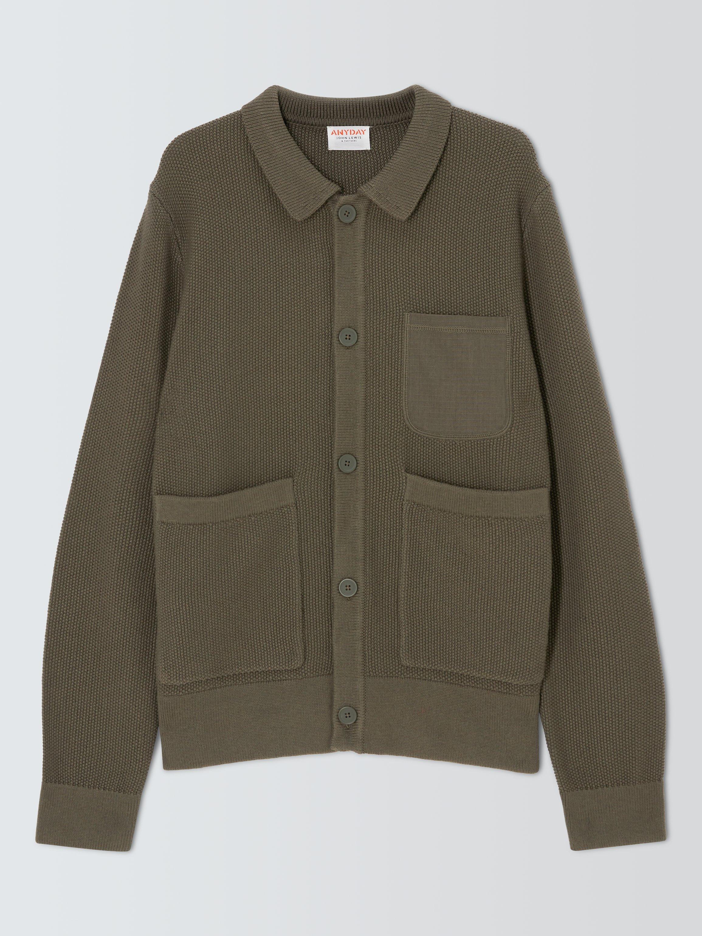 John Lewis ANYDAY Cotton Knit Chore Cardigan Khaki