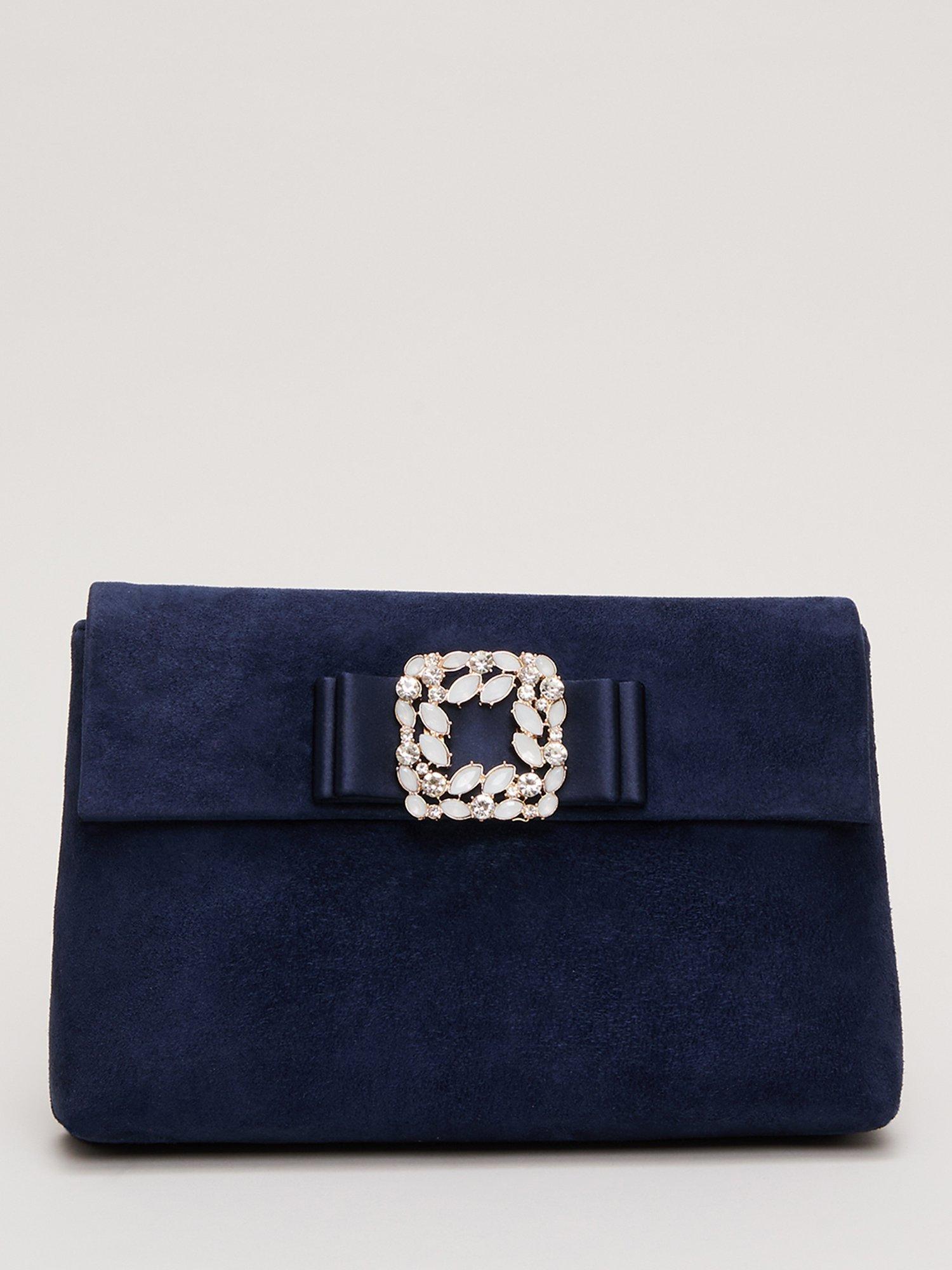 Phase Eight Suede Embellished Trim Clutch Bag Navy