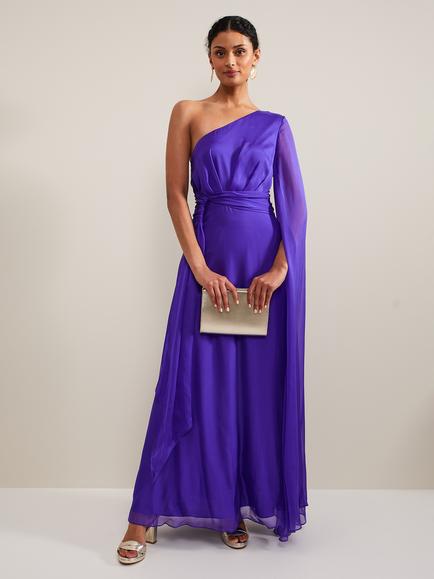 Phase Eight Darby One Shoulder Silk Maxi Dress, Purple, Purple