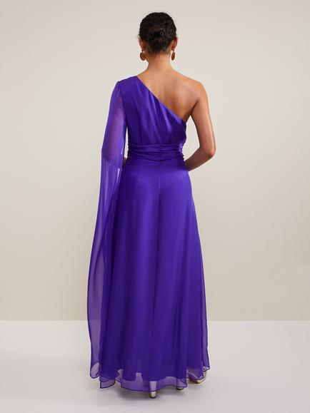 Phase Eight Darby One Shoulder Silk Maxi Dress, Purple - view 2, Purple