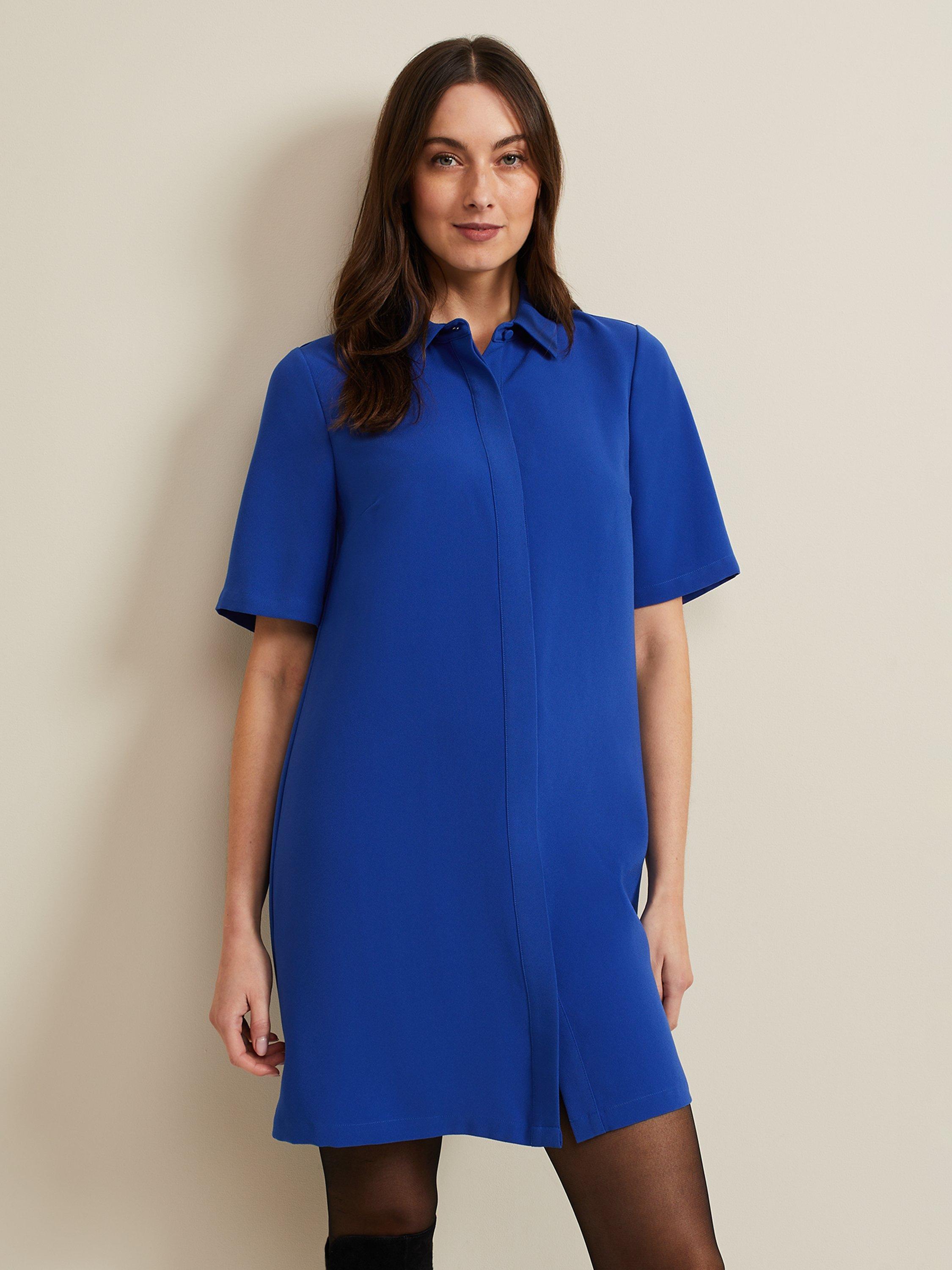 Product image 3 of 8, which shows Phase Eight Cara Mini Shirt Dress, Cobalt, 20