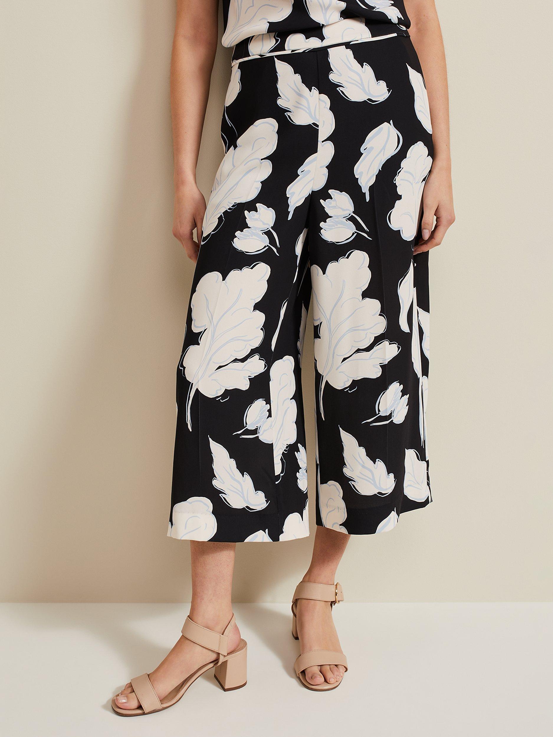 Phase Eight Noelle Leaf Print Culottes, Navy/Multi