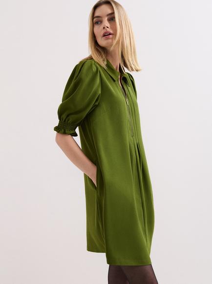 Phase Eight Candice Zip Neck Shirt Dress, Green