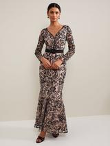 Phase Eight Hermione Tapework Maxi Dress, Black/Nude
