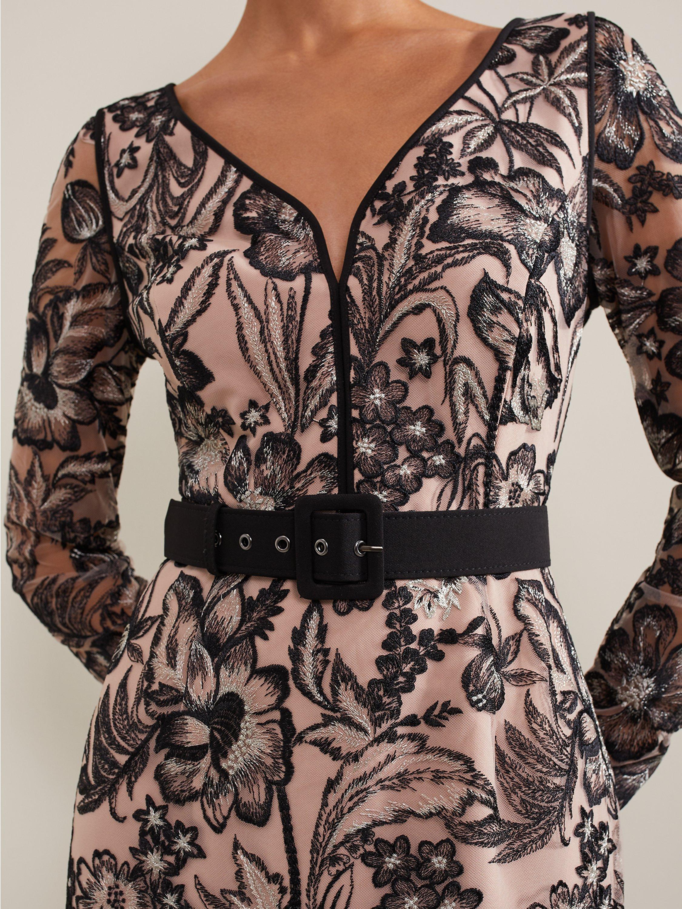 Product image 4 of 10, which shows Phase Eight Nola Floral Embroidered Maxi Dress, Multi, 26