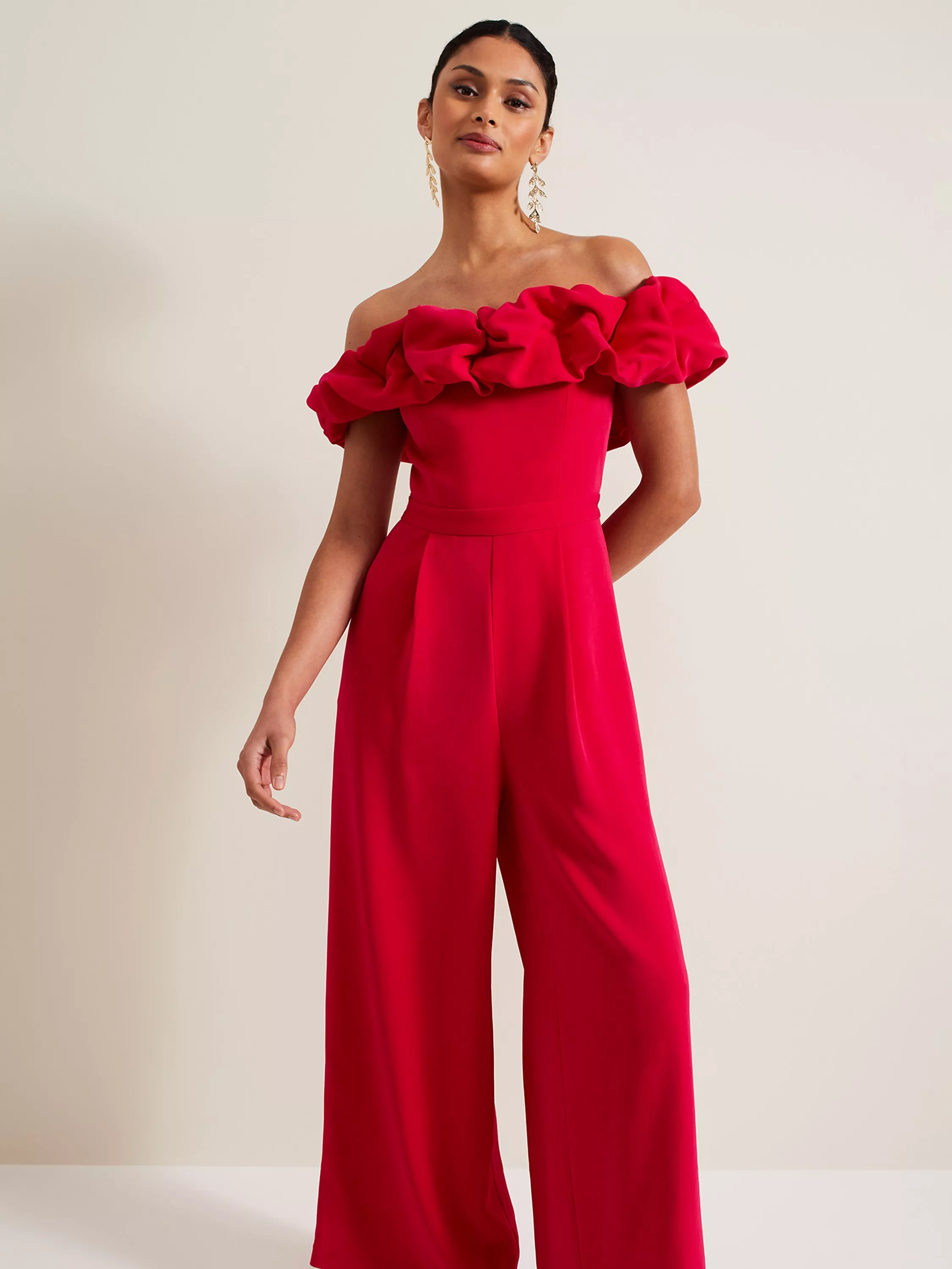 Phase Eight Mallory Bardot Wide Leg Jumpsuit Pink