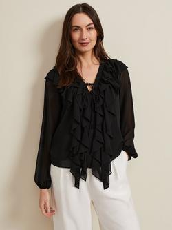 Phase Eight Ivana Ruffle Blouse, Black, Black