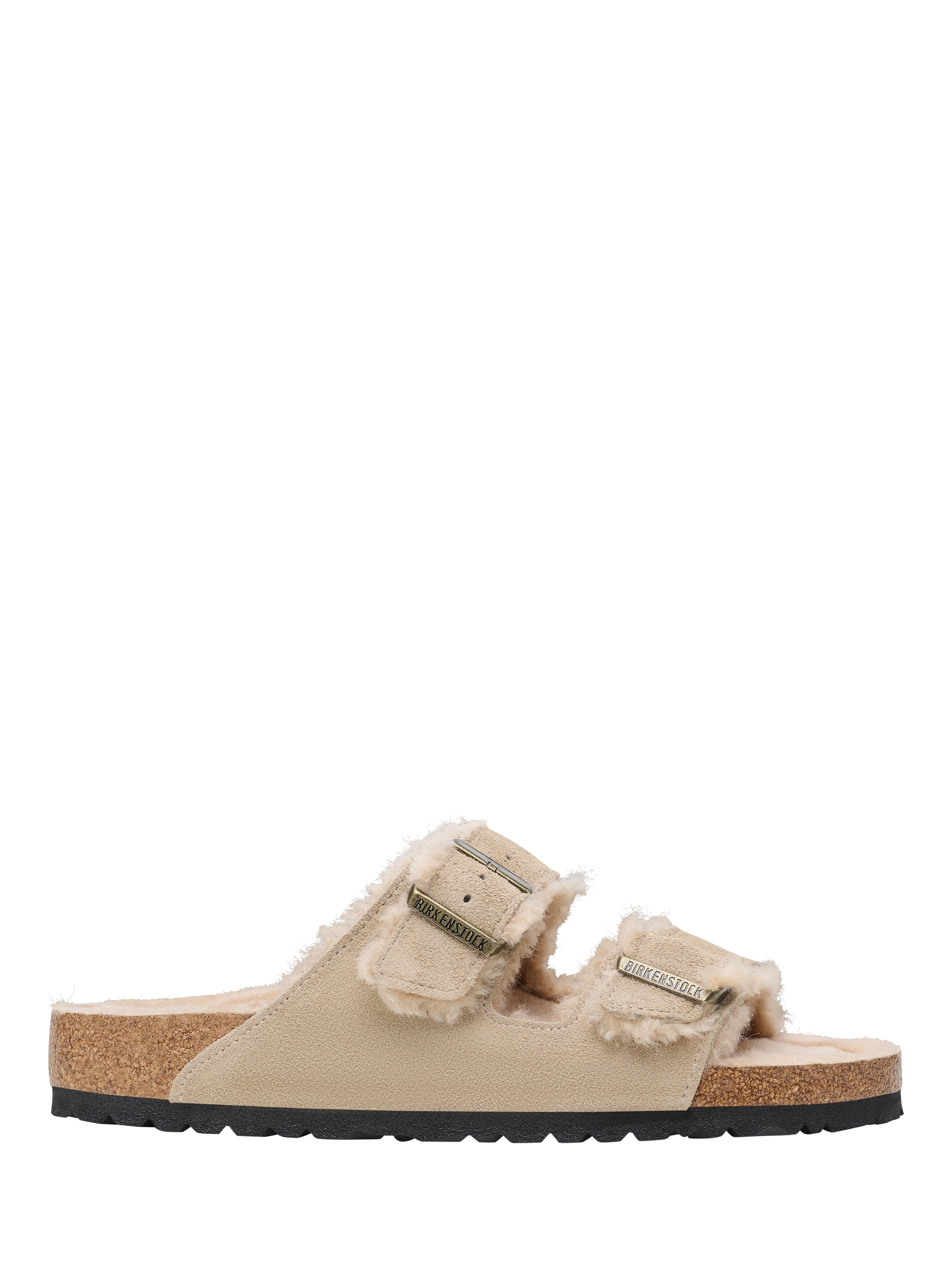 Product image 1 of 4, which shows Birkenstock Arizona Shearling Sandals, Taupe, 37