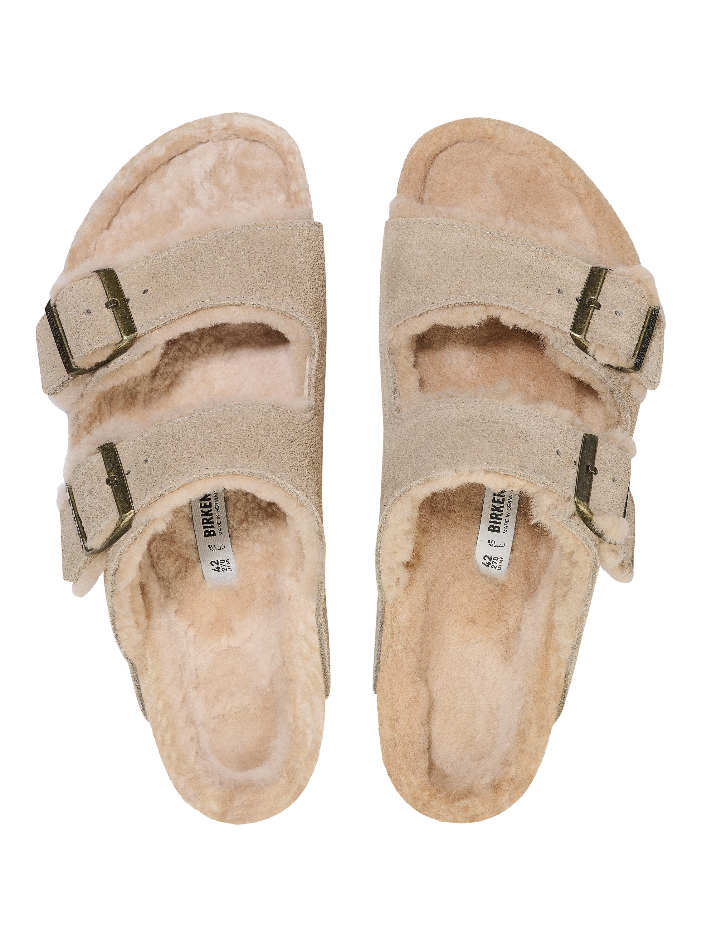 Product image 3 of 4, which shows Birkenstock Arizona Shearling Sandals, Taupe, 37