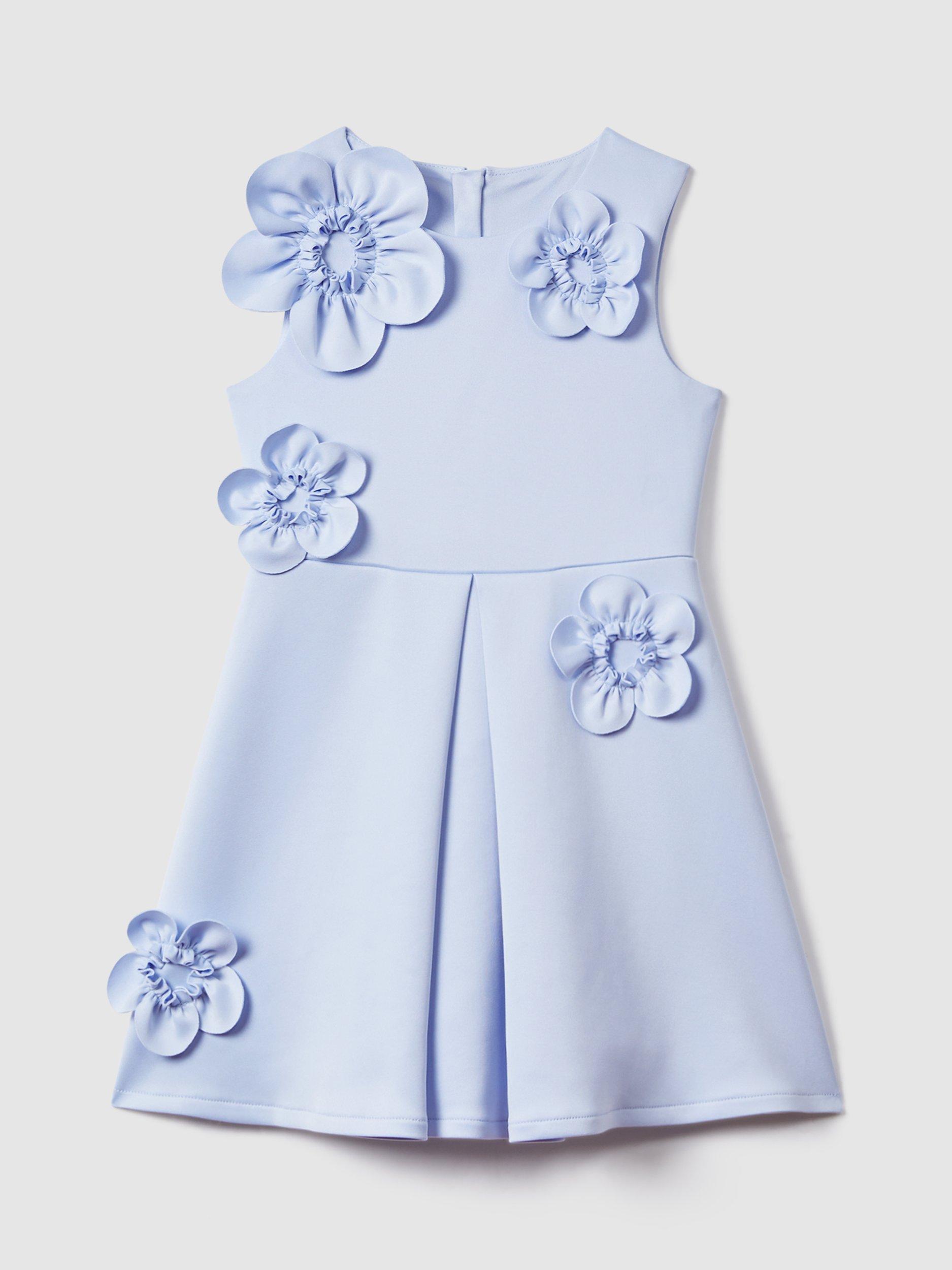 Reiss Kids' Posy 3D Floral Pleated Scuba Dress, Lilac