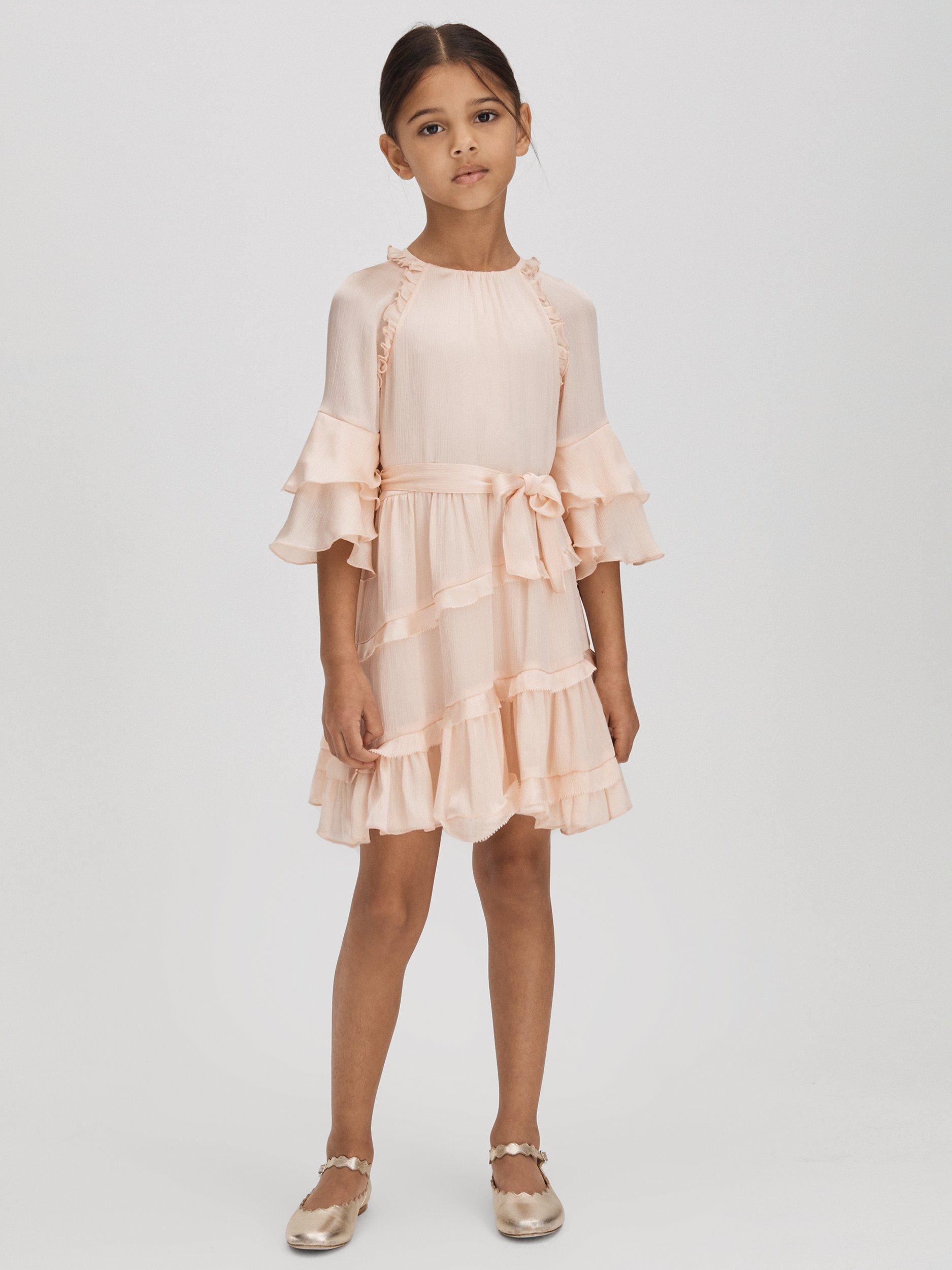 Reiss Kids' Polly Textured Satin Frilly Dress, Pink