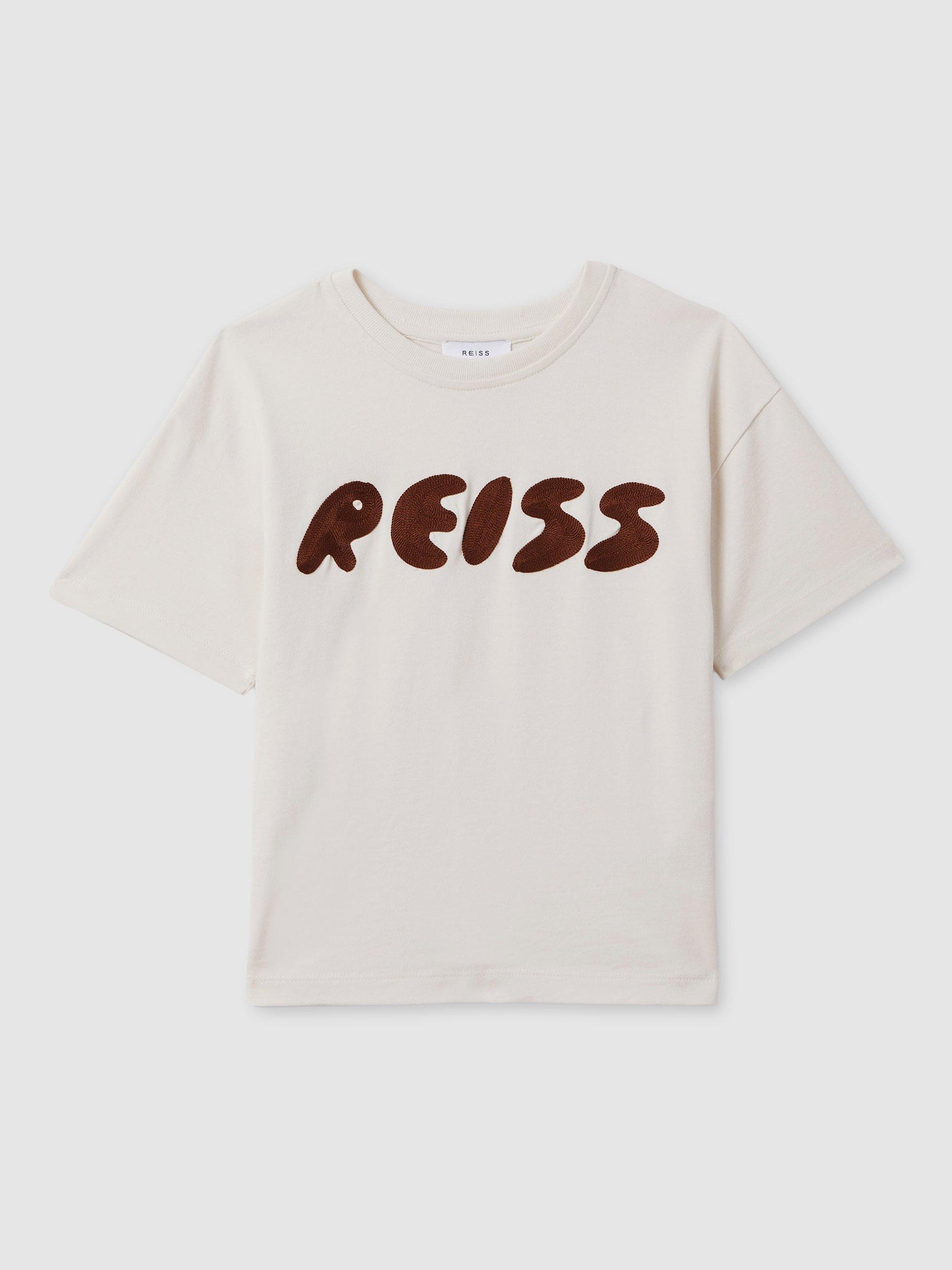 Reiss Kids' Sands Logo Motif Crew Neck T-Shirt, Ecru