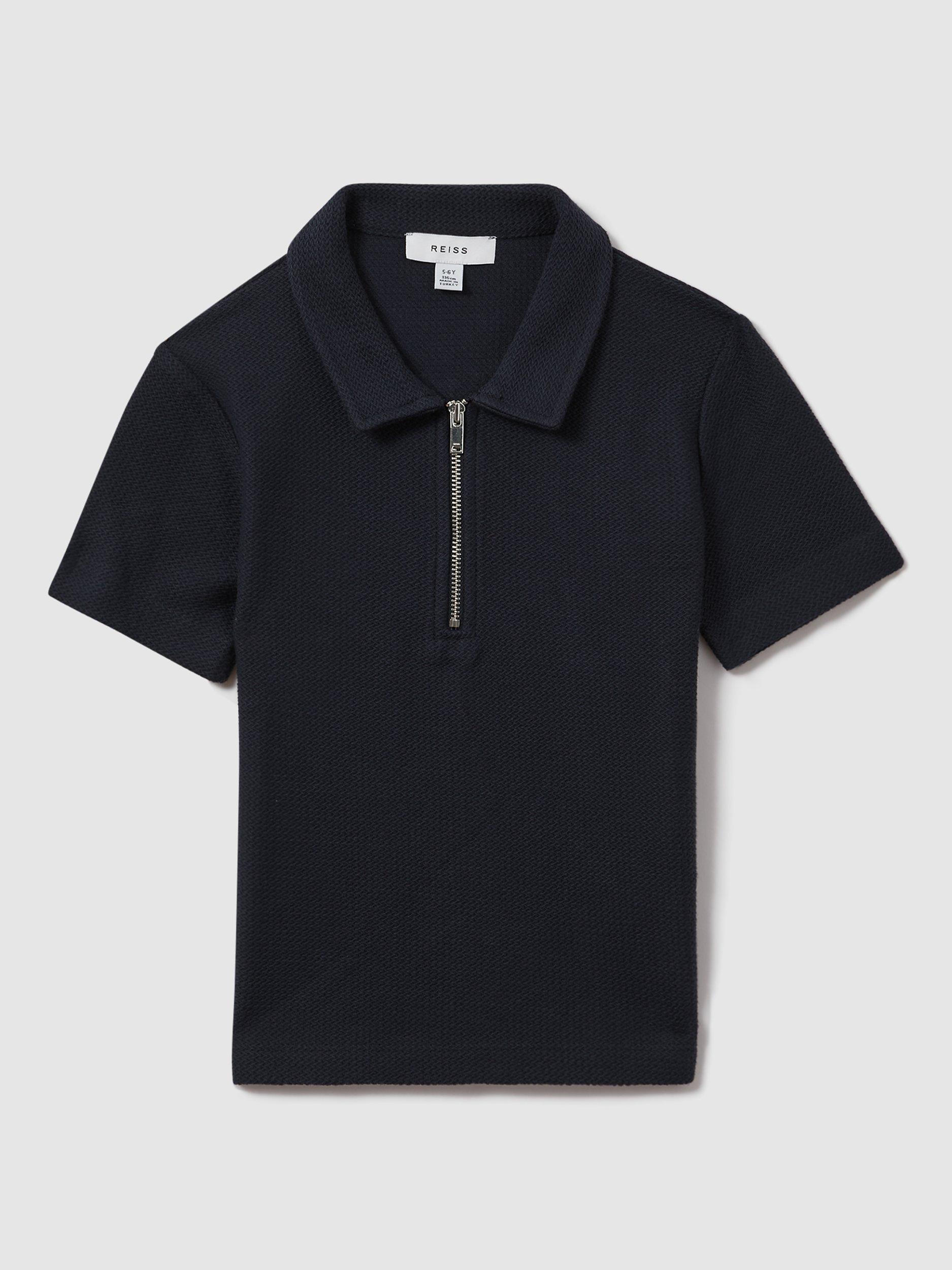 Reiss Kids' Felix Textured Half Zip Top, Navy