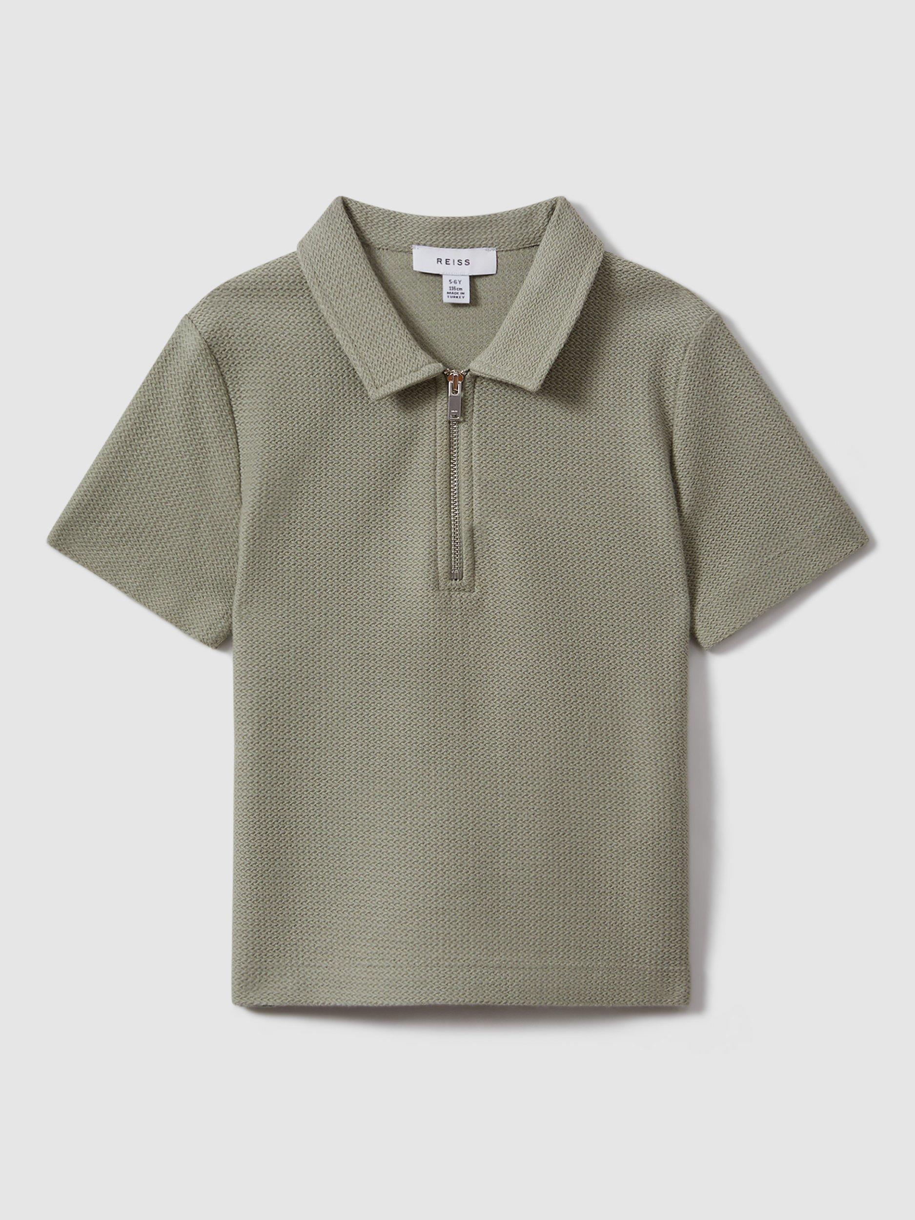Reiss Kids' Felix Textured Half Zip Top, Pistachio